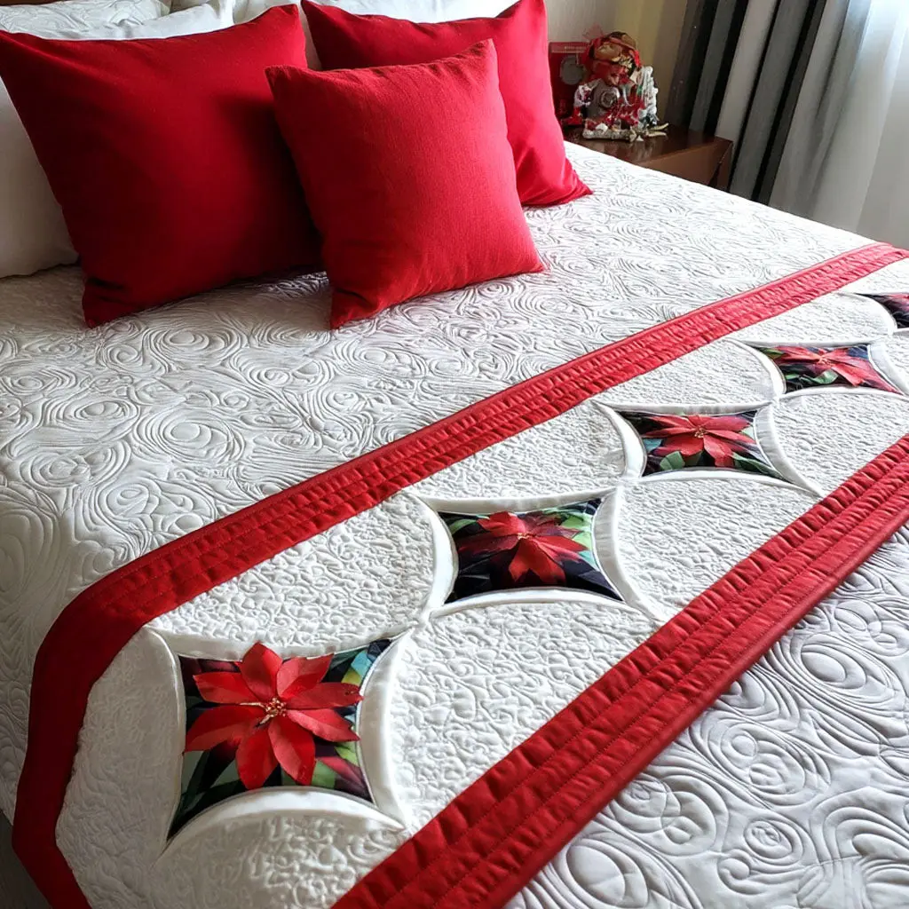 Crimson Bloom Quilted Bed Runner Crimson Bloom Floral Winter Gift