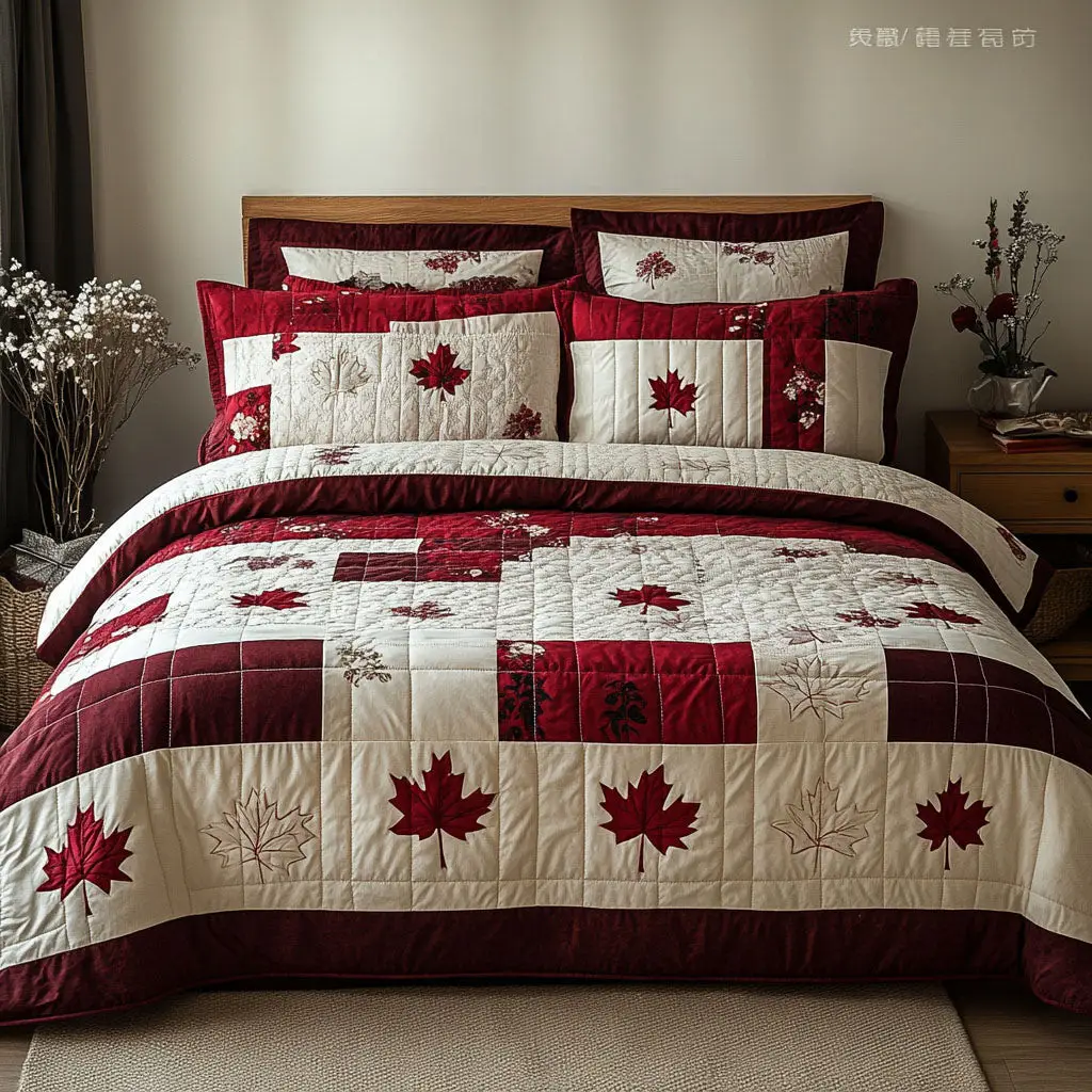 Crimson Canopy Quilted Bedding Set Autumn Bed Sheet Set Gifts For Family