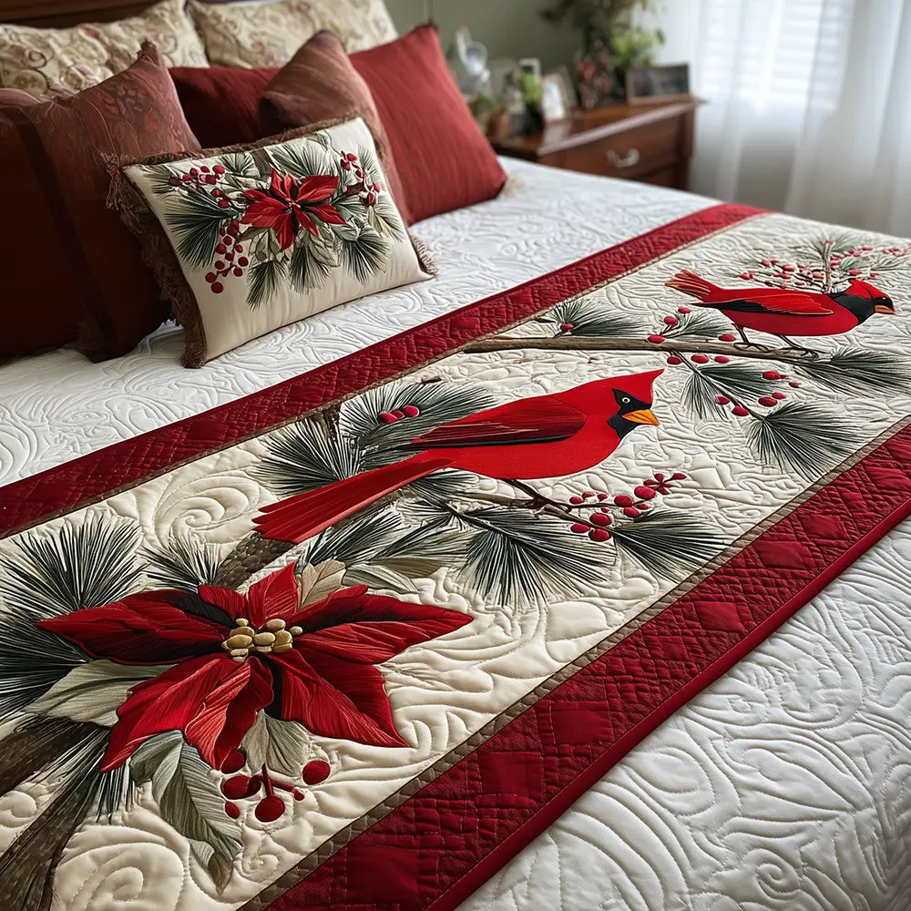 Crimson Companions Quilted Bed Runner Crimson Cardinal Companions Winter Home Gift