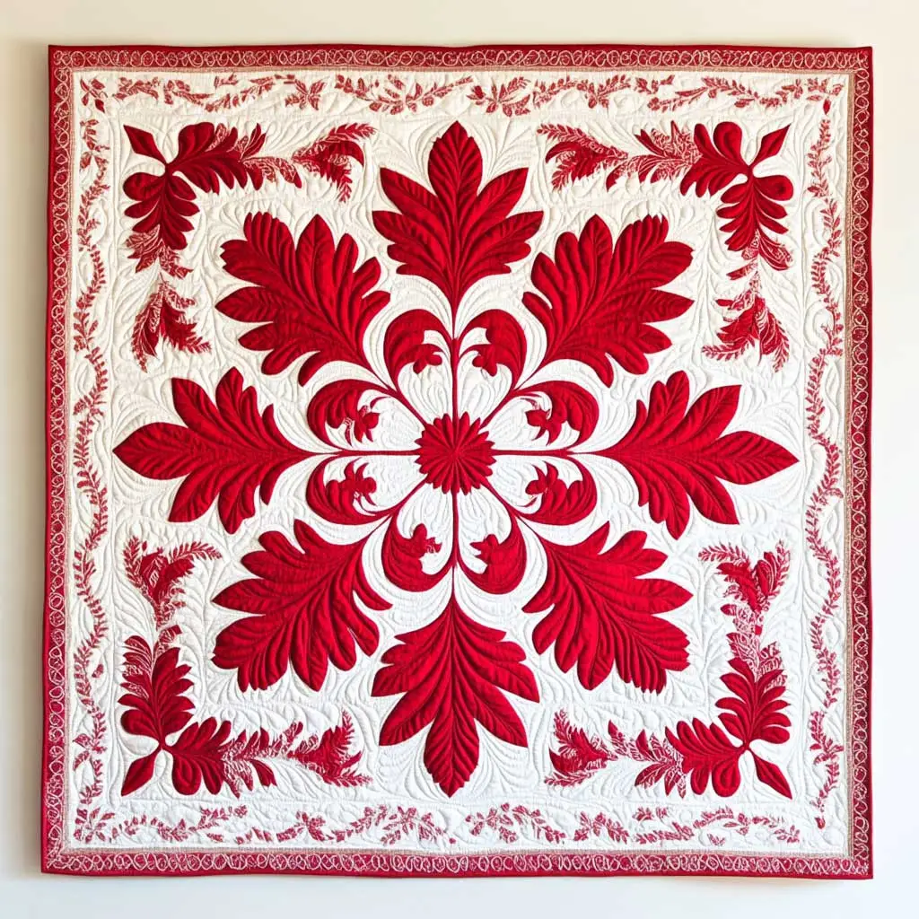 Crimson Hawaiian Quilt Beautiful Printed Quilt Blanket for Home Aesthetics Crimson Hawaiian Quilt Beautiful Printed Quilt Blanket for Home Aesthetics - Image 1