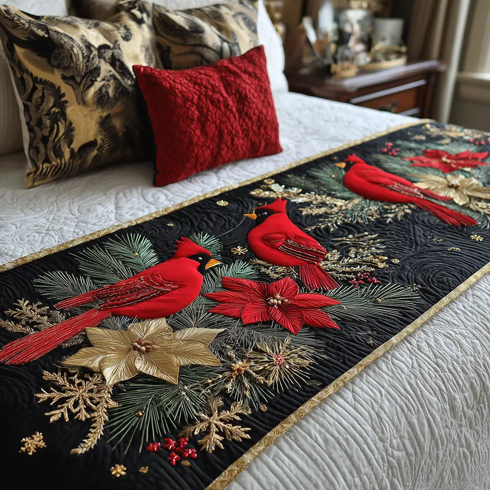 Crimson Midnight Birds Quilted Bed Runner Crimson Midnight Birds Beautiful Holiday Gift