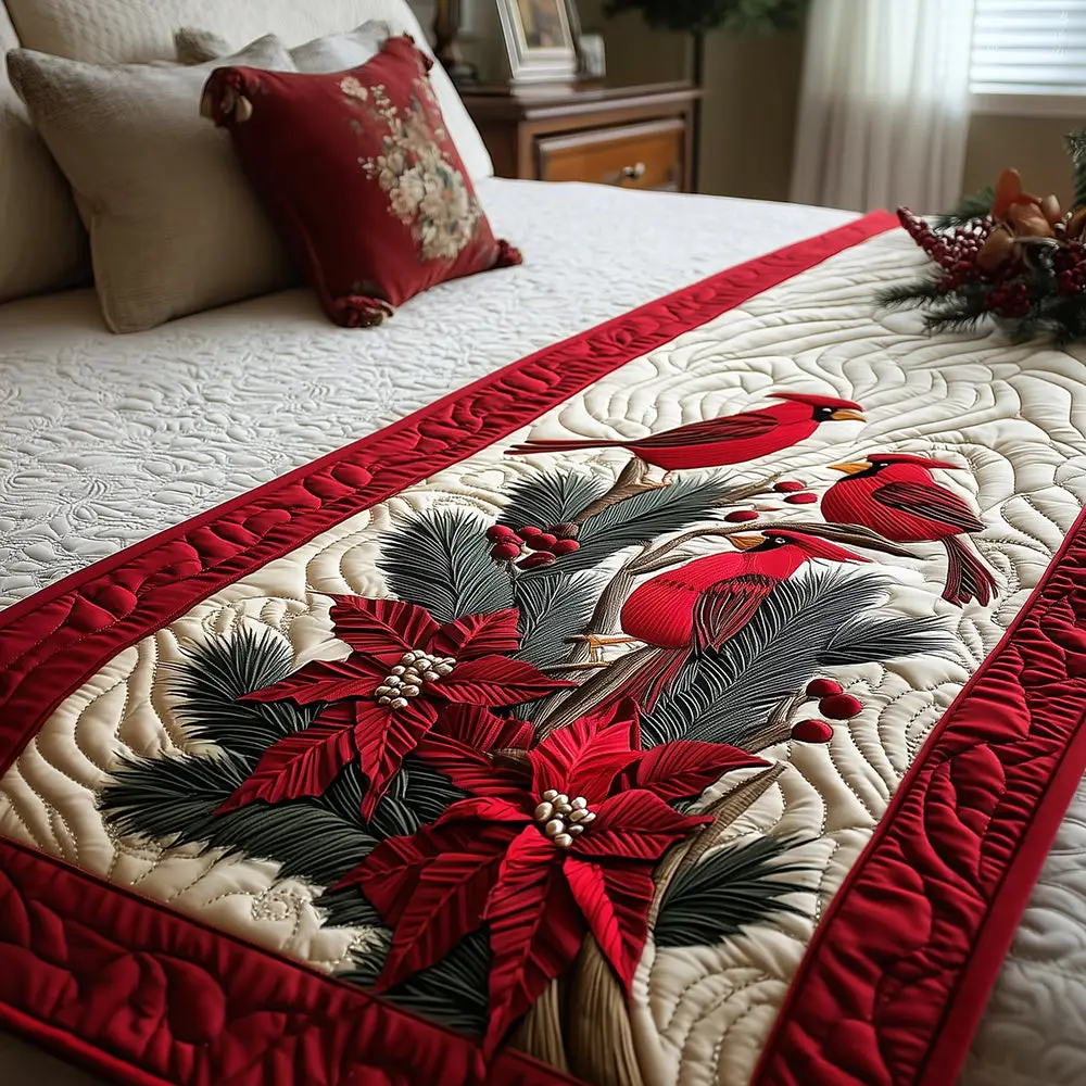 Crimson Wings Quilted Bed Runner Crimson Wings Soft Nature Gift Crimson Wings Quilted Bed Runner Crimson Wings Soft Nature Gift - Image 1