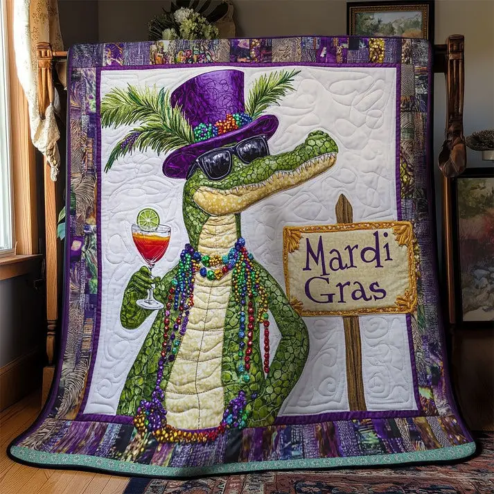 Crocodile Mardi Grass Quilted Blanket Room Decoration Crocodile Themed Birthday Gifts