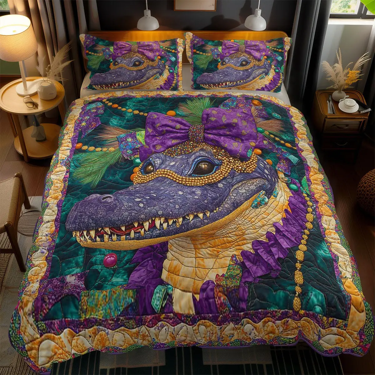 Crocodile Masquerade Quilted Bedding Set Holiday  Duvet Cover Decor Gifts For Mother