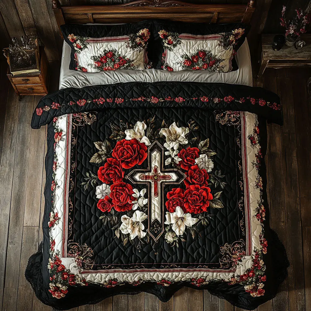 Cross Flower King Size Bed Set Christian Gifts For Men