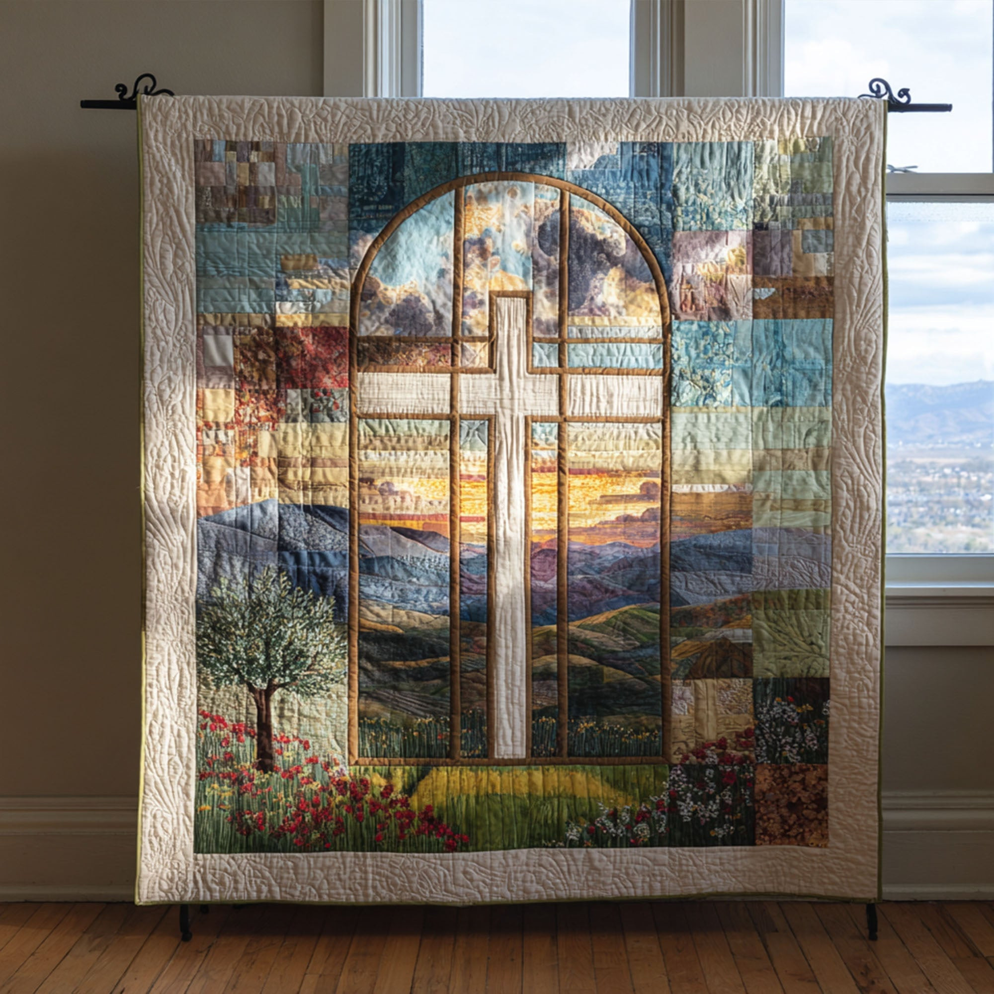 Cross of Healing Quilted Blanket Xmas Holiday Zebra Print Gifts For Her