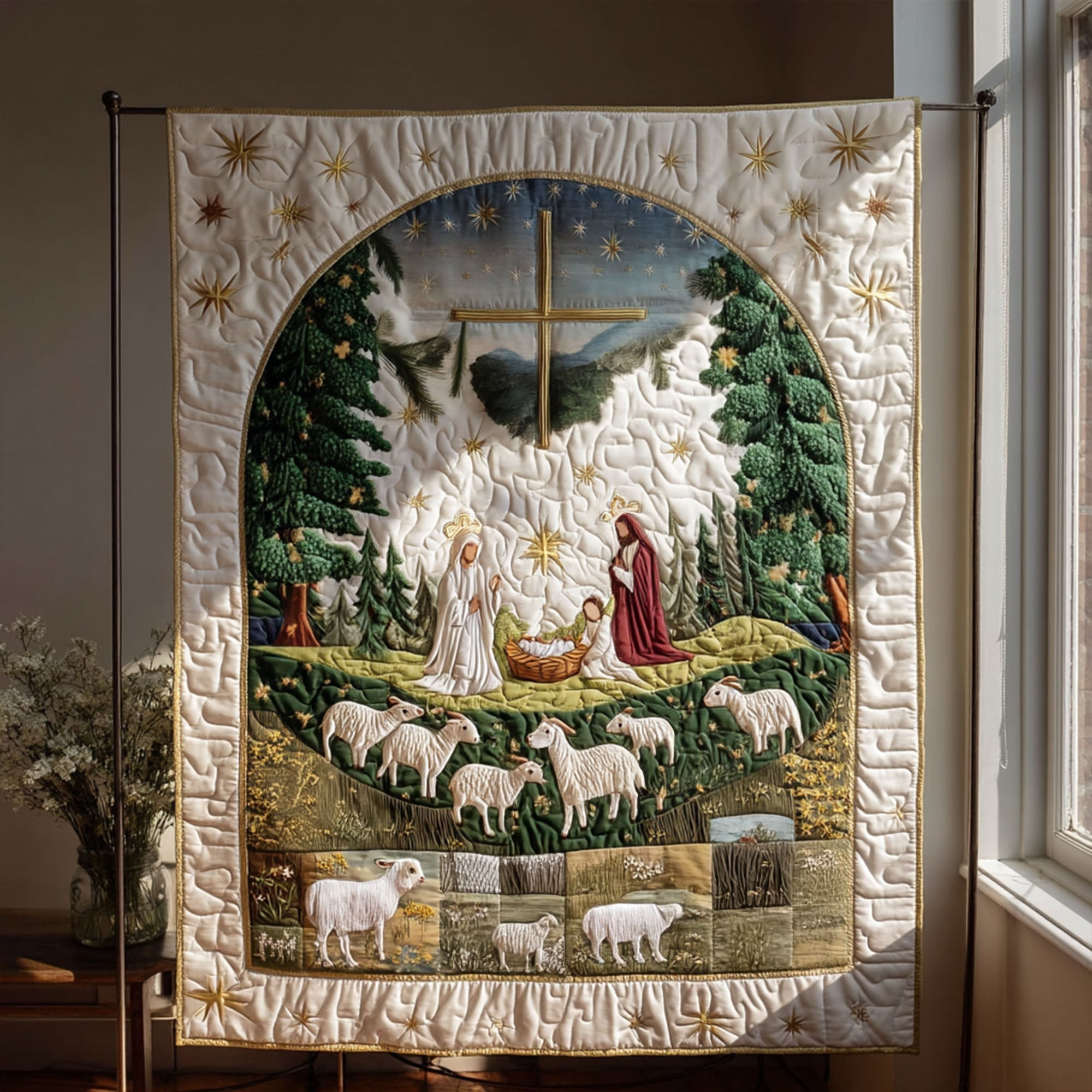 Cross of Life Quilted Blanket Xmas Holiday Unique Halloween Gifts
