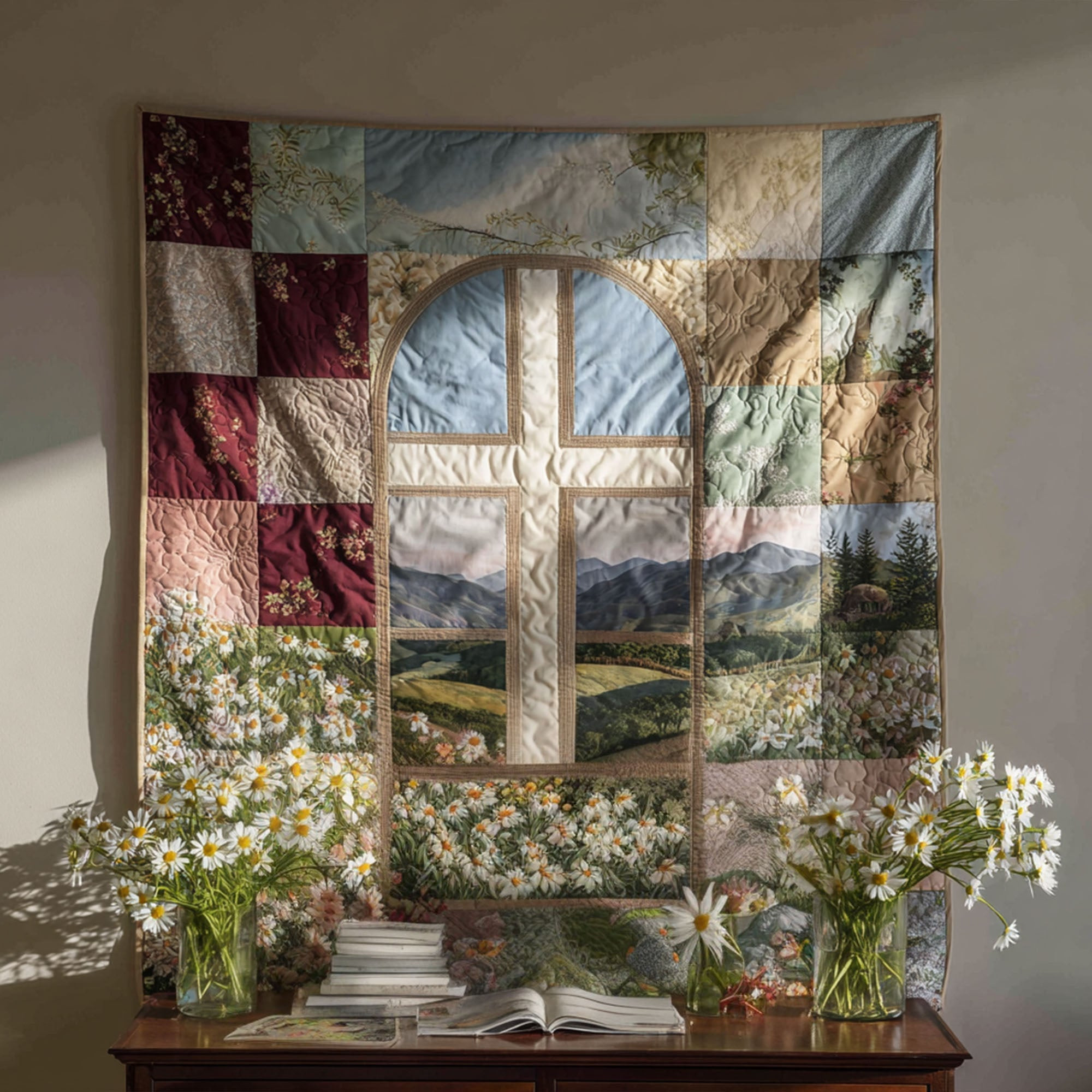 Cross of Redemption Quilted Blanket Bedroom Xmas Decor Faith Gifts For Friends