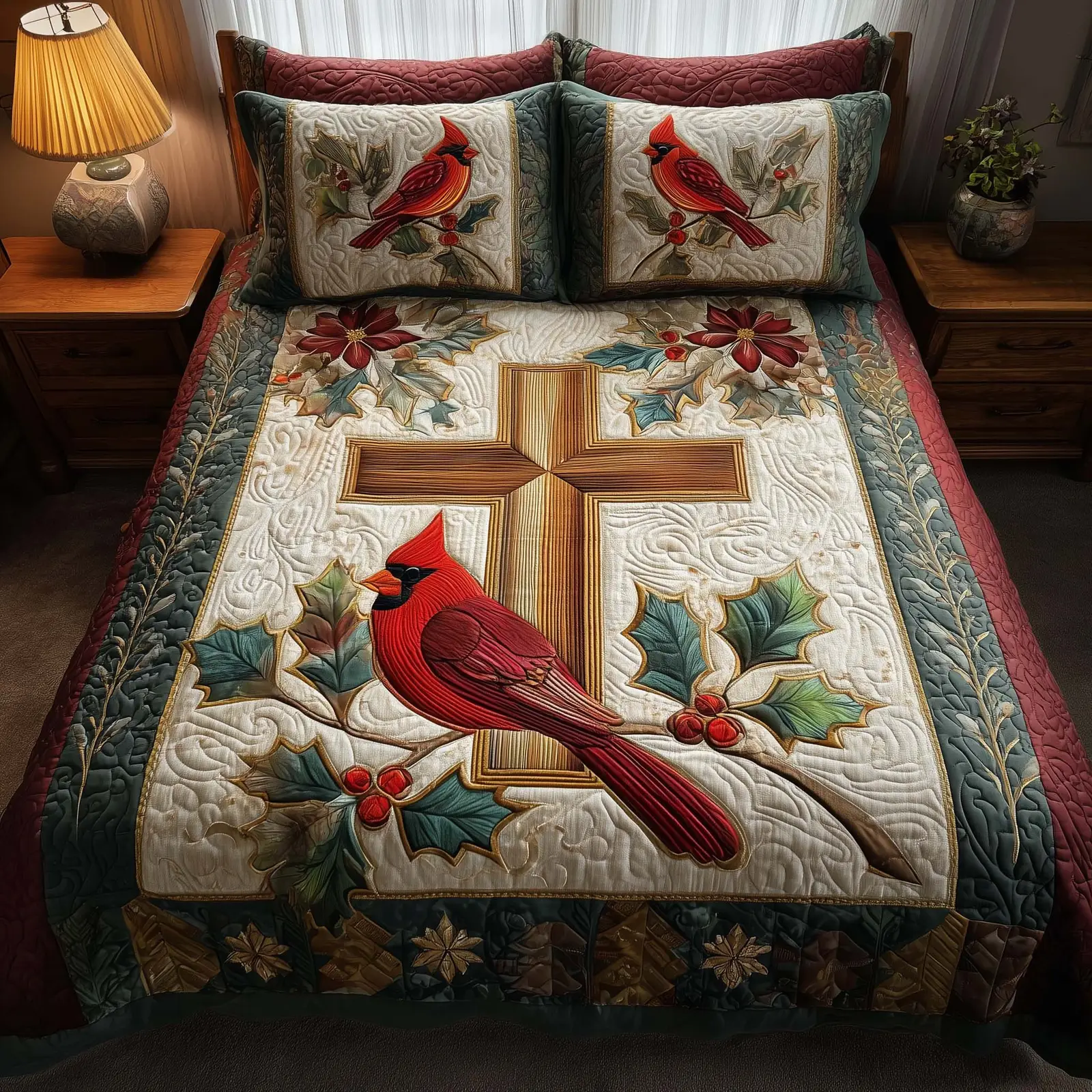 Cross Quilted Bedding Set Religious Faith Bedroom Decor Best Gift For Christians