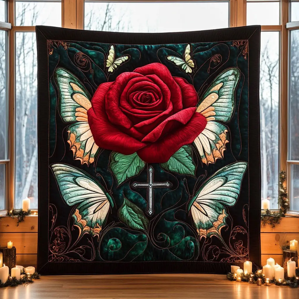 Cross Rose Glory Quilt Perfect Quilt Blanket Gift for Family and Friends