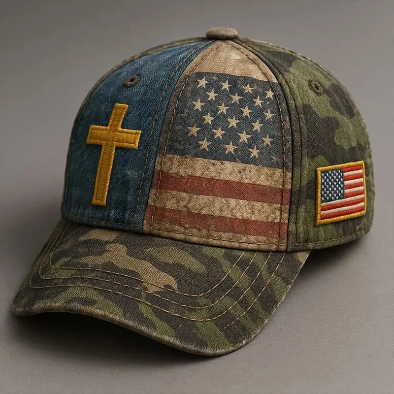 Cross US Flag Veteran Hat Camo Military Baseball Cap Veteran Inspired Gifts For Dad Cross US Flag Veteran Hat Camo Military Baseball Cap Veteran Inspired Gifts For Dad - Image 1