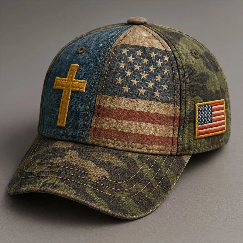 Cross US Flag Veteran Hat Camo Military Baseball Cap Veteran Inspired Gifts For Dad Cross US Flag Veteran Hat Camo Military Baseball Cap Veteran Inspired Gifts For Dad - Image 1