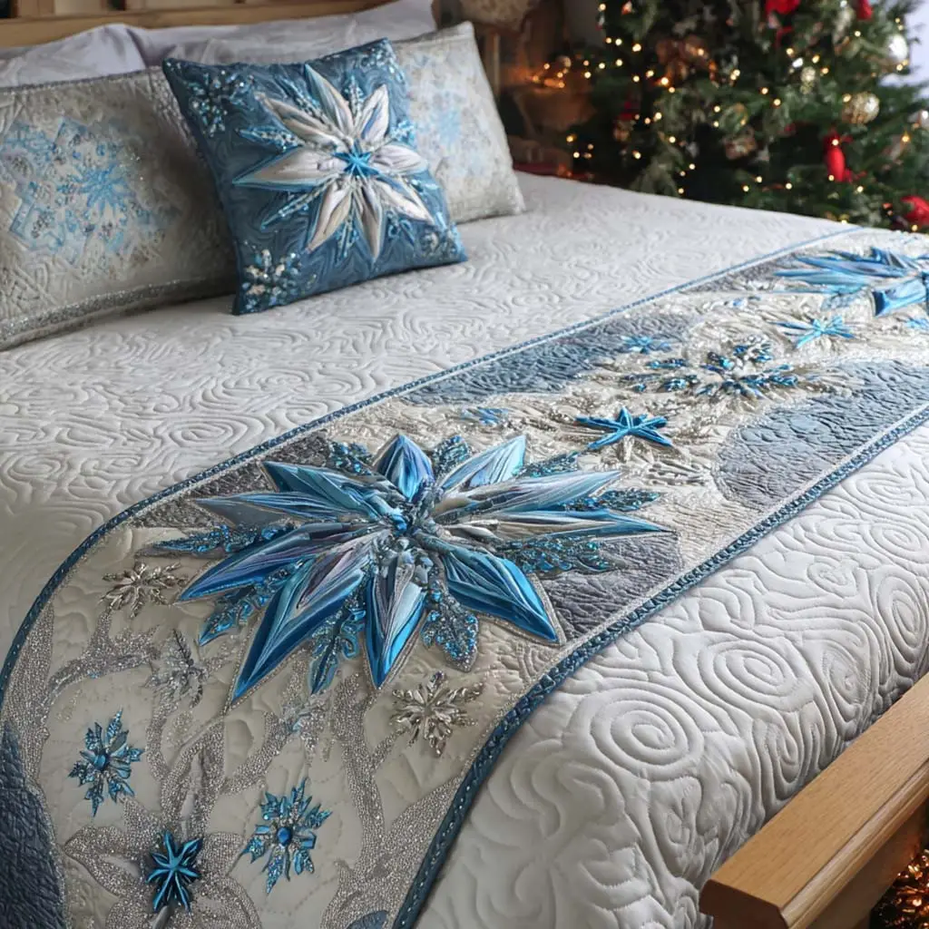 Crystal Star Quilted Bed Runner Crystal Starlight Holiday Gift for Grandpa