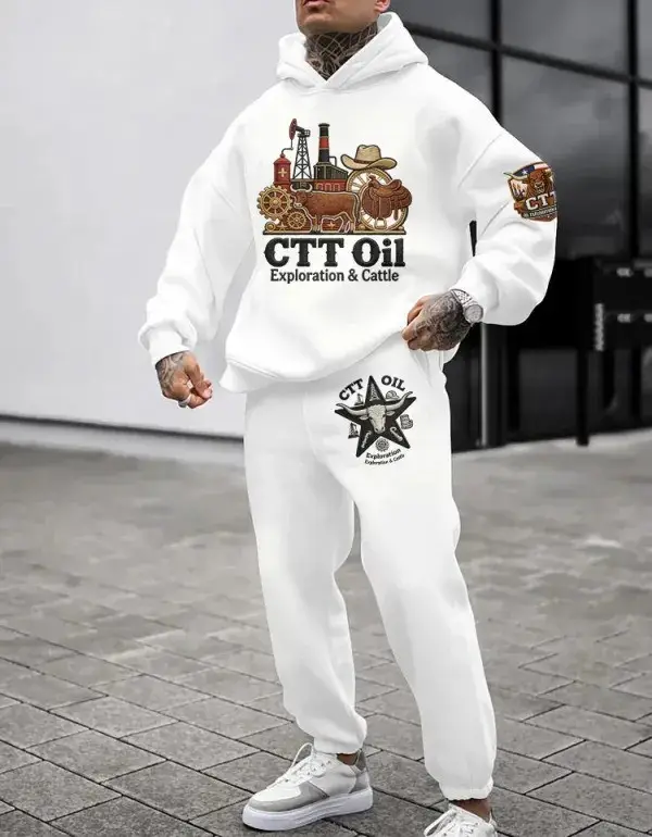 CTT Oil Cattle Company Texas Hoodie And Sweatpants Set Landman Fan Gift For Men