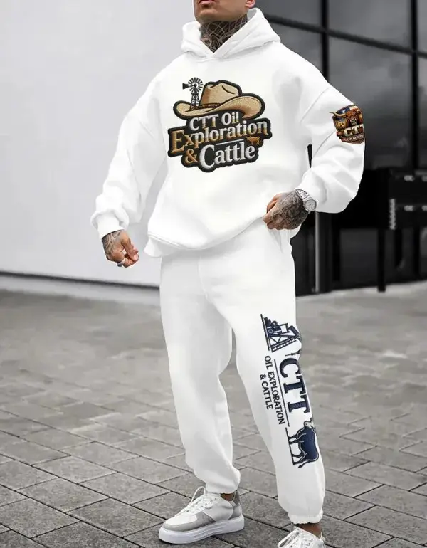 CTT Oil Explorations And Cattle Company Texas Hoodie And Sweatpants Set Mens Landman Fan Gifts