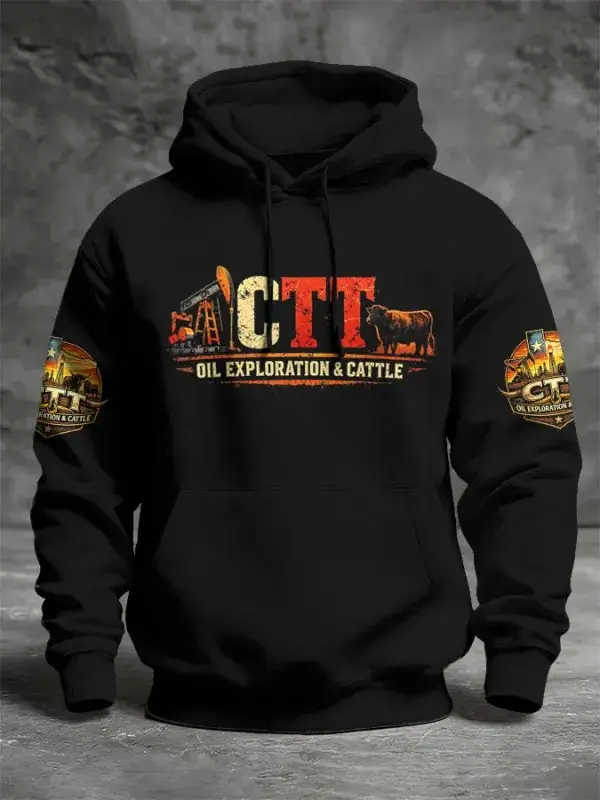CTT Oil Explorations And Cattle Hoodie Men's Texas Company Hoodie Gifts For Landman Fans Black