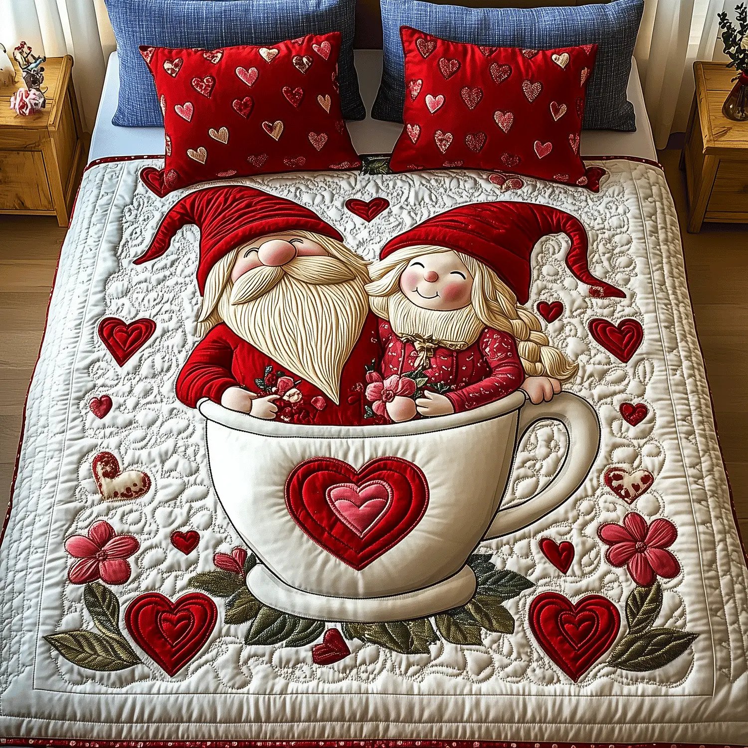 Cuddly Gnome Love Quilted Bedding Set Valentine Day Gift Exchange Ideas For Friend