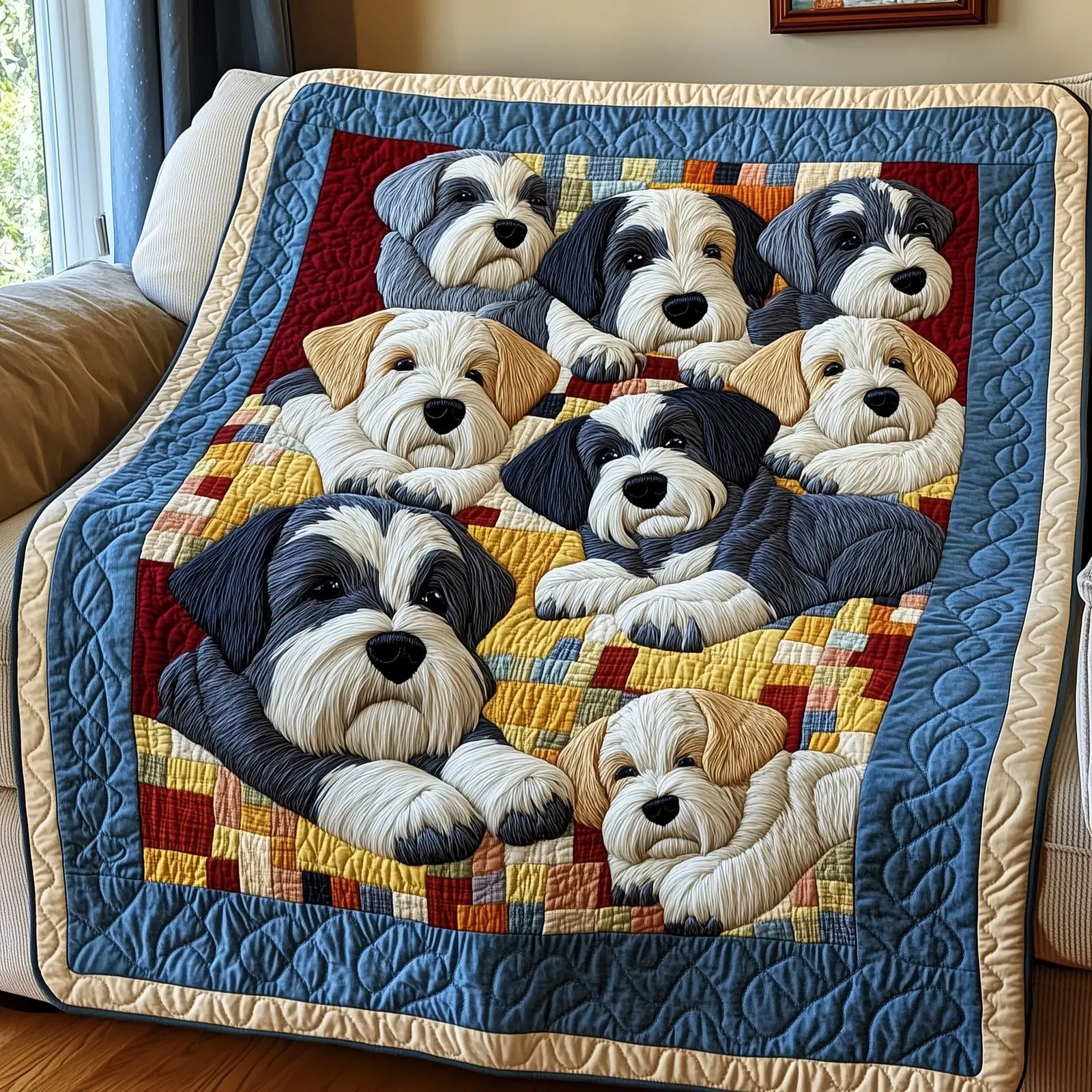 Cuddly Schnauzer Dreams Quilted Blanket Perfect For Dog Naps Schnauzer Lovers Presents