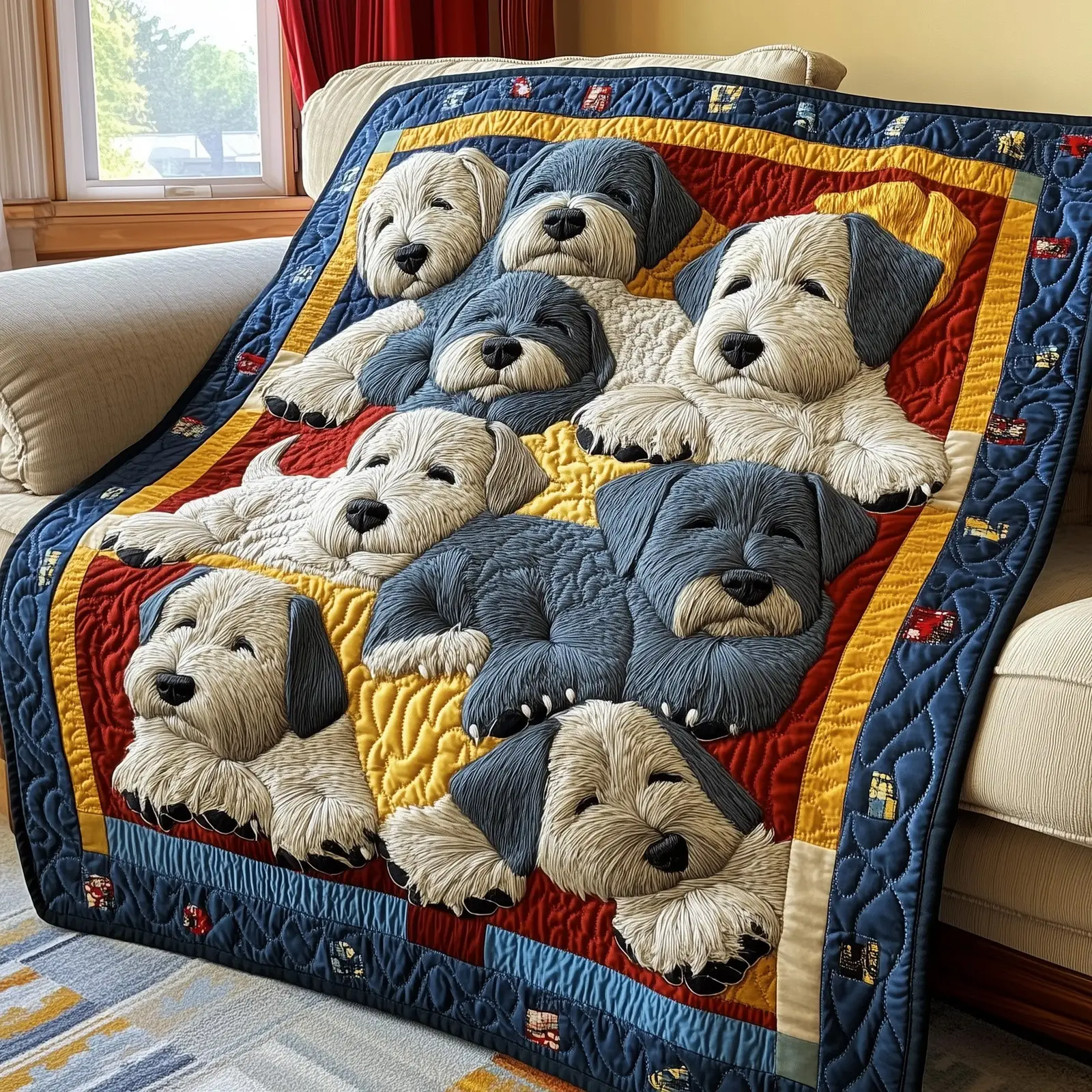 Cuddly Schnauzer Dreams Quilted Blanket Pet Portrait Home Cover Schnauzer Lovers Presents