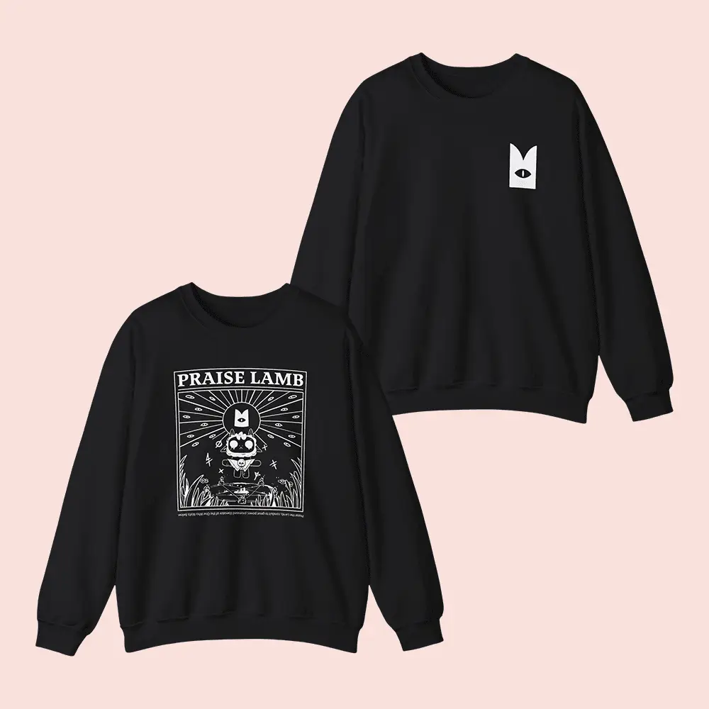 Cult Of The Lamb Merch Praise Lamb Sweatshirt Black Best Gift For Video Game Lovers Cult Of The Lamb Merch Praise Lamb Sweatshirt Black Best Gift For Video Game Lovers - Image 1