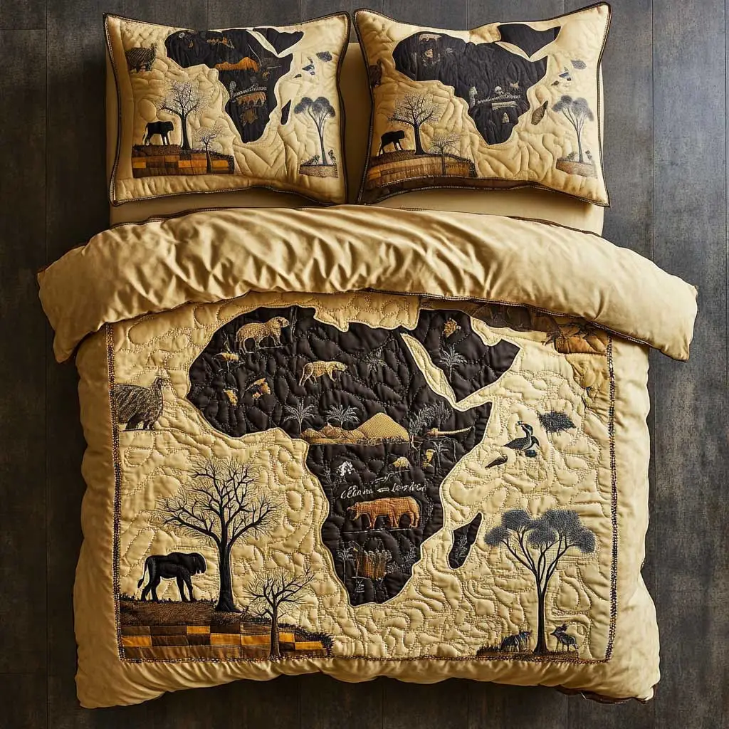 Cultural African Safari Quilted Bedding Set Duvet Cover Bedspread Bedroom Decor Presents