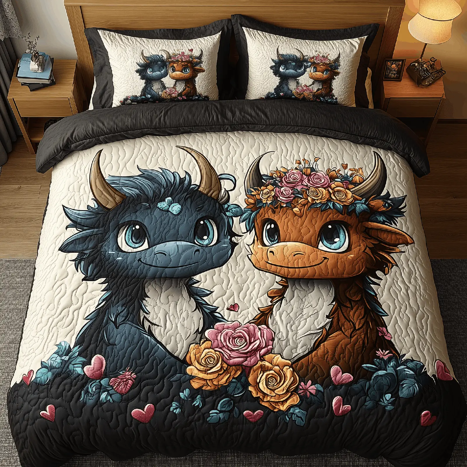 Cupid Spotty Cow Quilted Bedding Set Modern Home Decor Valentine's Day Gifts Idea