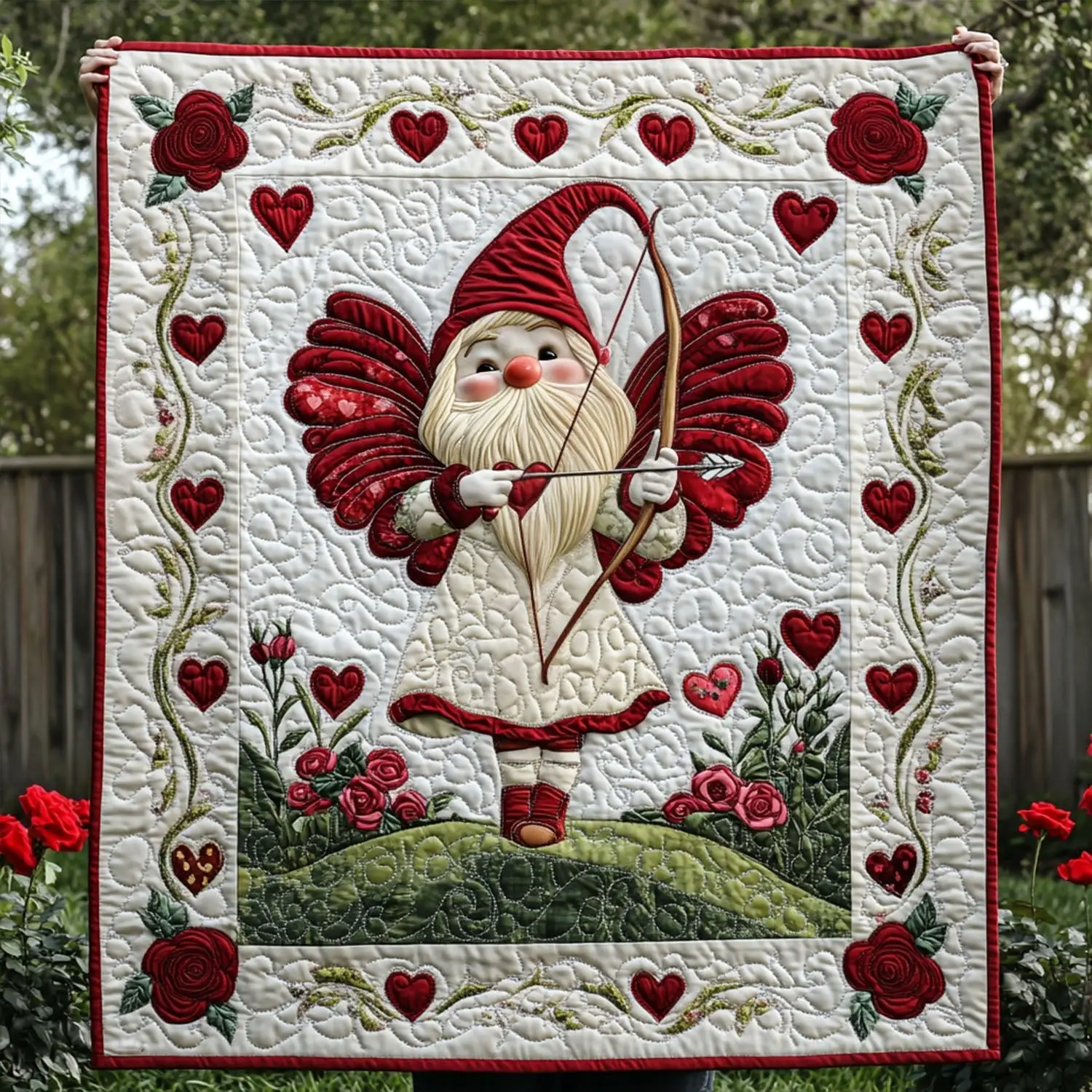 Cupids Gnome Quilted Blanket Room Accessories Unique Presents For Valentine
