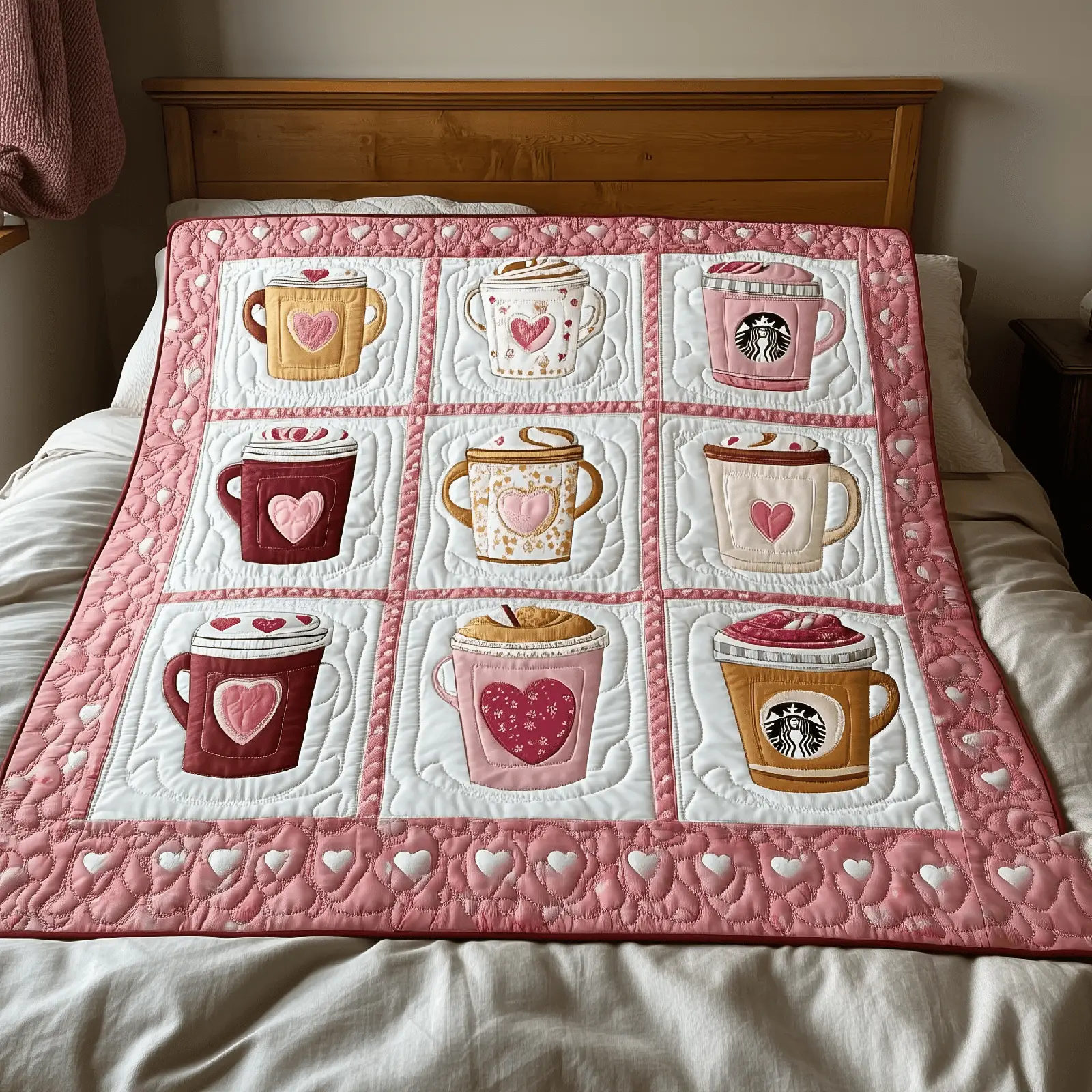 Cups Of Love Quilted Blanket Lovely Themed Room Accessories Best Valentine Gifts For Her
