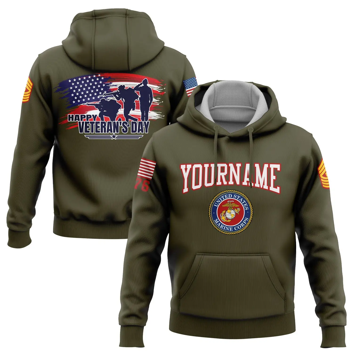 Custom 1776 Flag U.S Marine Corps Military Hoodie Veterans Day Clothing Gift For Him