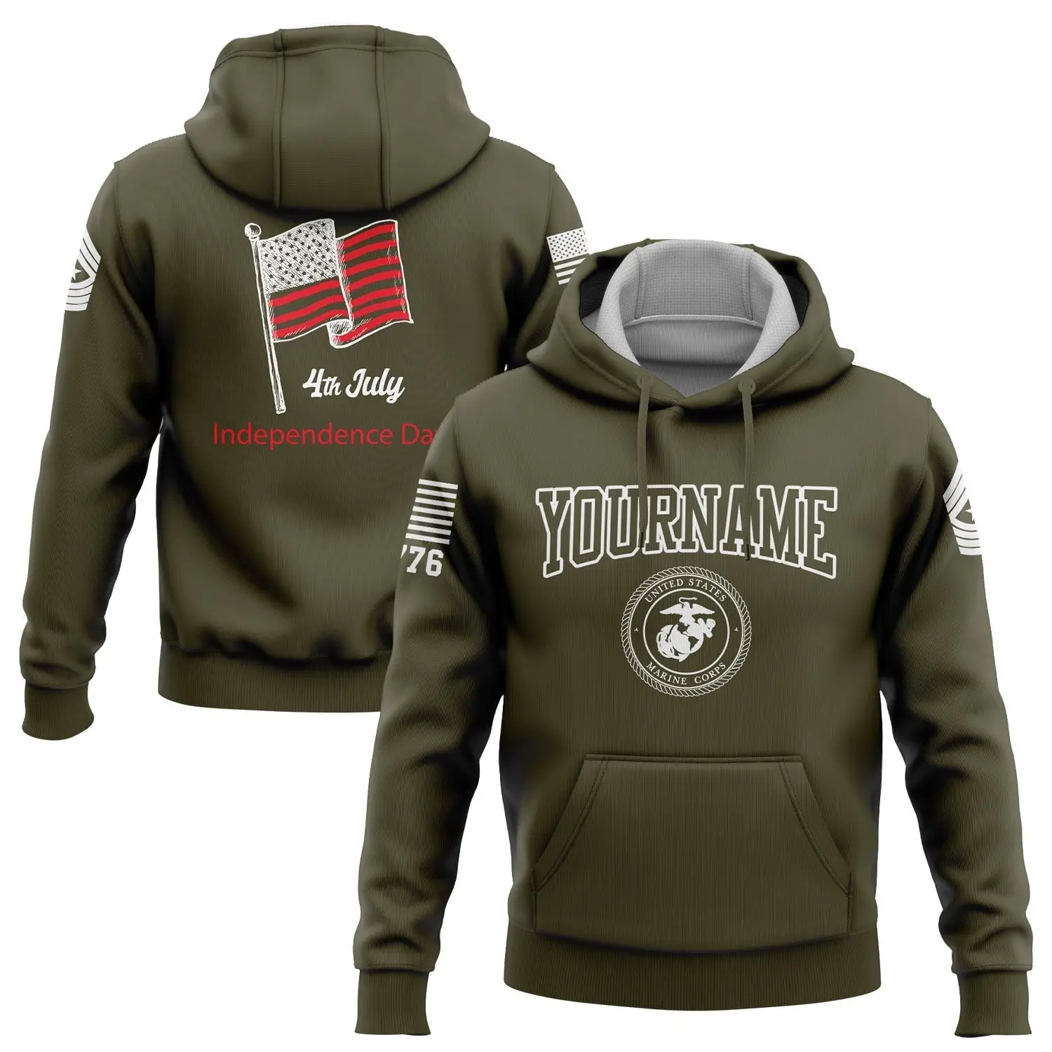Custom 4th Of July American Flag Military Hoodie Independence Day Clothes Gift For Her