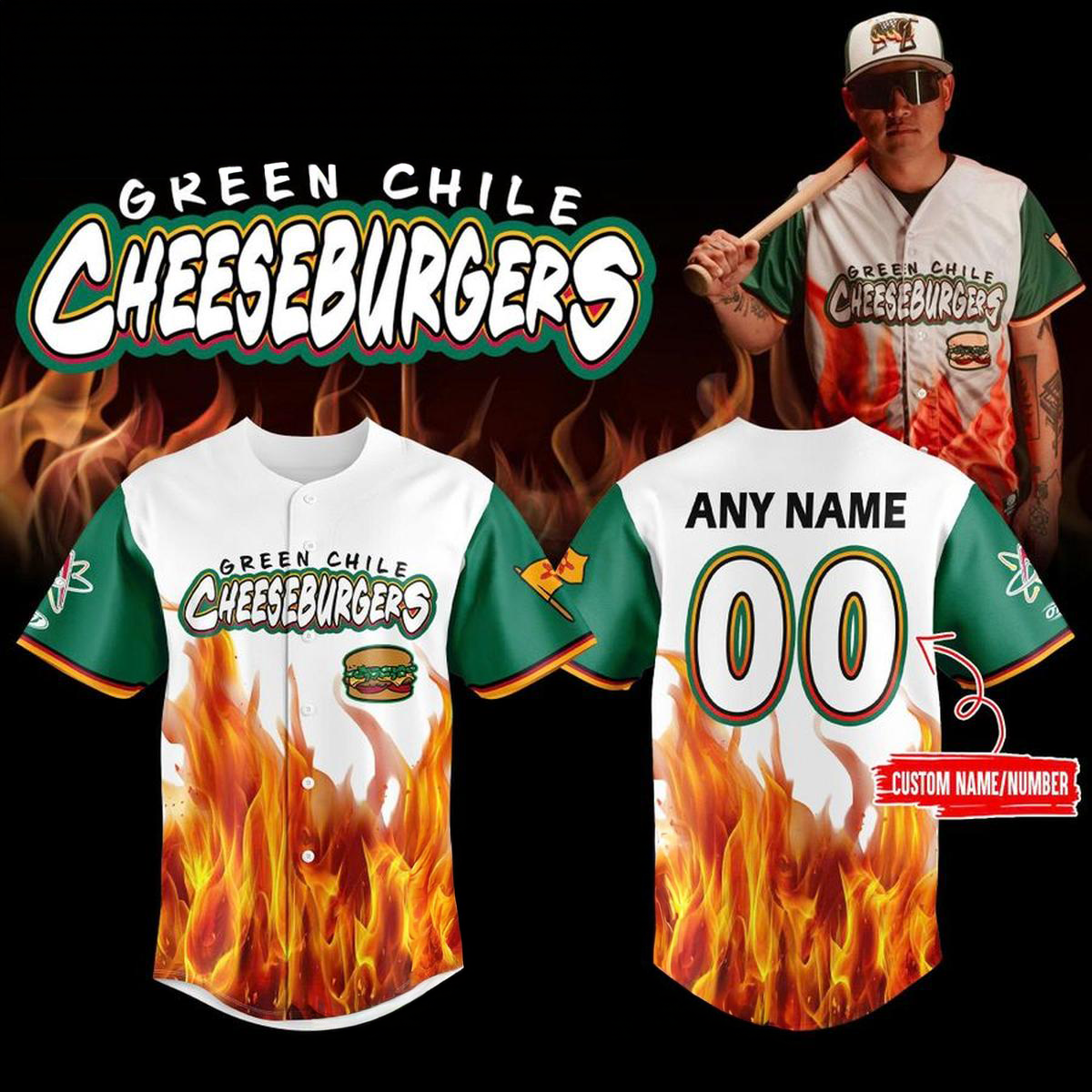 Custom Albuquerque Isotopes Green Chile Cheeseburgers 2026 Night Baseball Jersey Isotopes Merch
