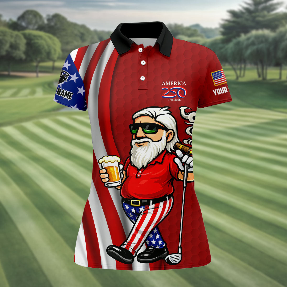 Custom America 250 Patriotic Man 4th Of July Polo Shirt Best Golf Clothes Coworker Gift Ideas
