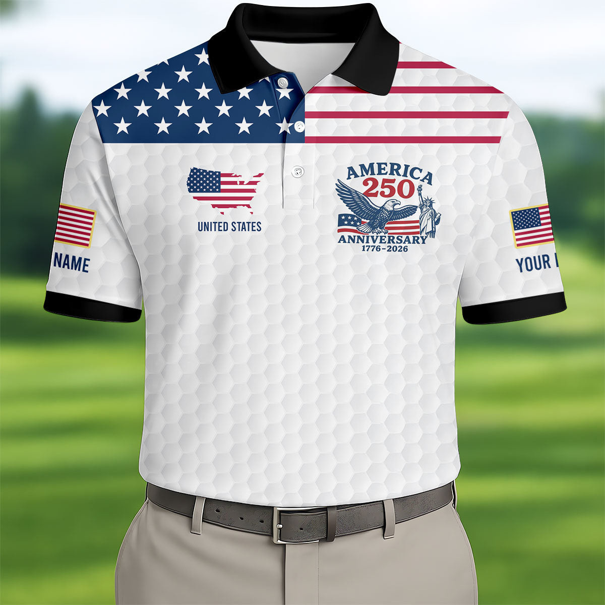 Custom America 250th Anniversary 1776 2026 Golf Polo Shirt Patriotic Apparel 4th Of July Gifts