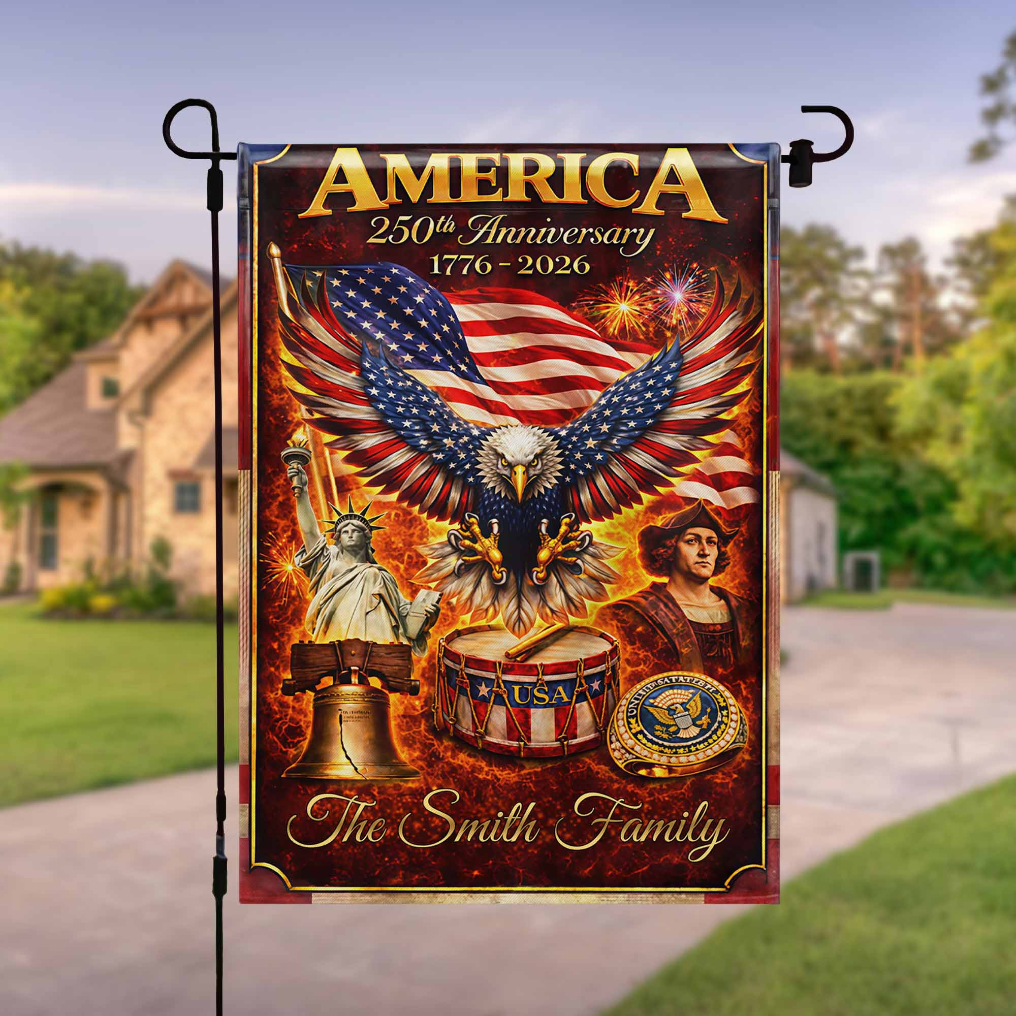 Custom America 250th Anniversary Personalized Flag Fourth of July Gift For Family