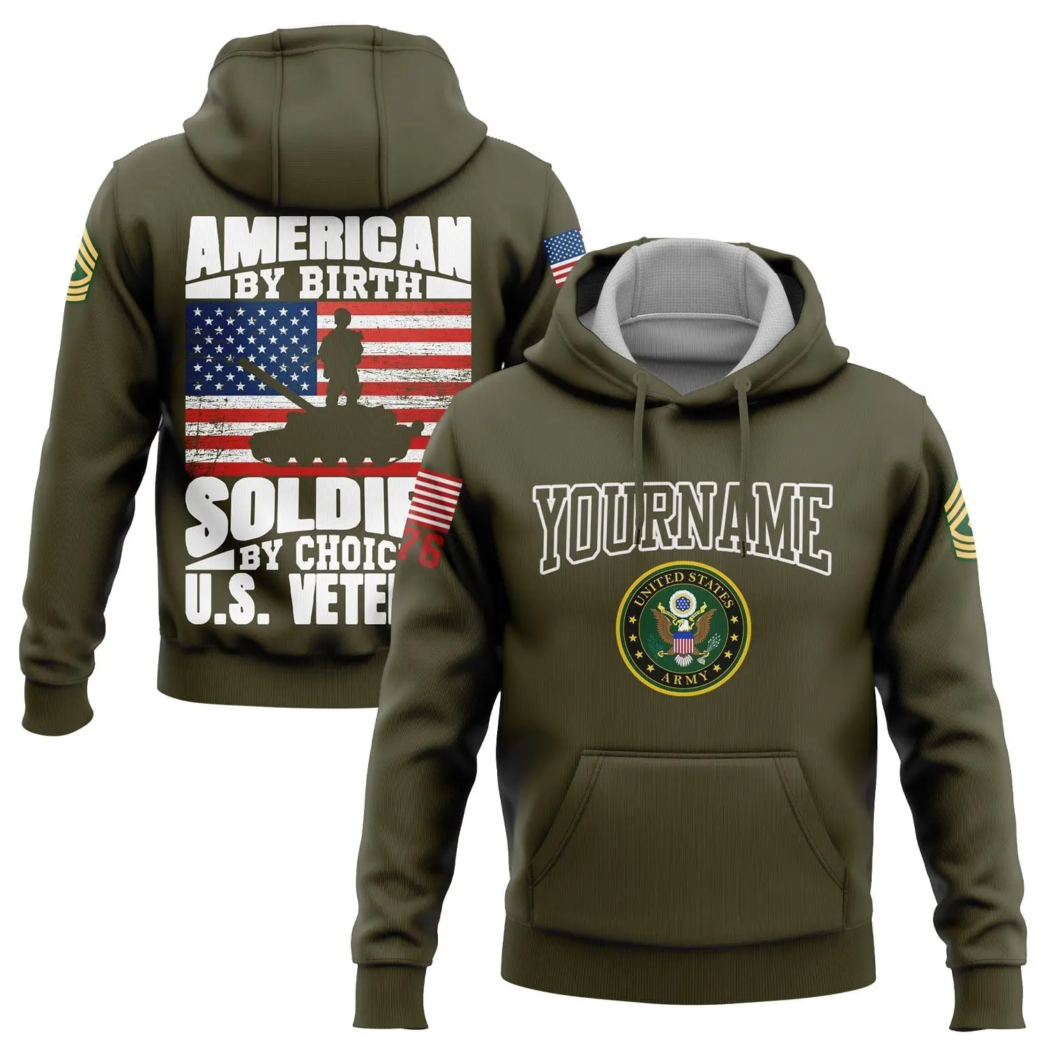 Custom American By Birth Hoodie Soldier By Choice 1776 Army Military Apparel Gift For Veteran