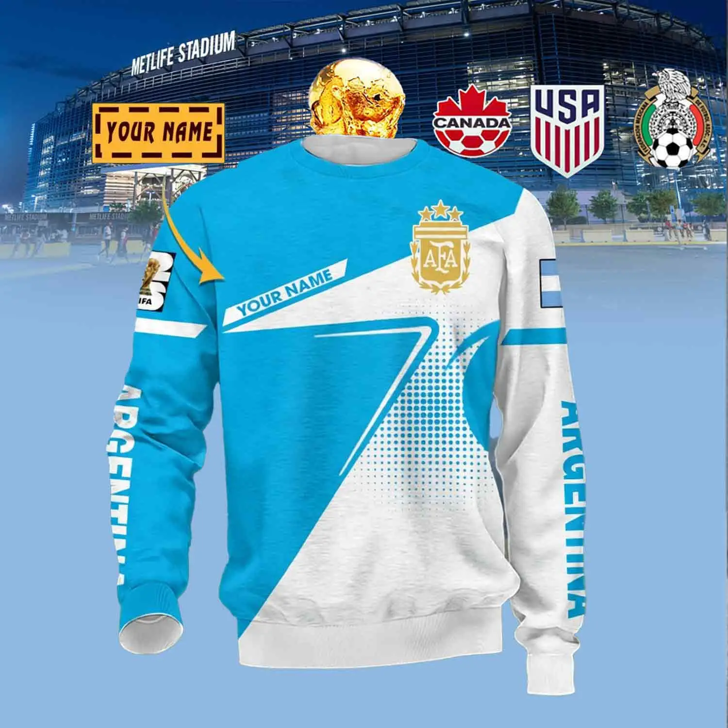 Custom Argentina Football Sweatshirt FIFA World Cup 2026 Best Gift For Sport Lovers