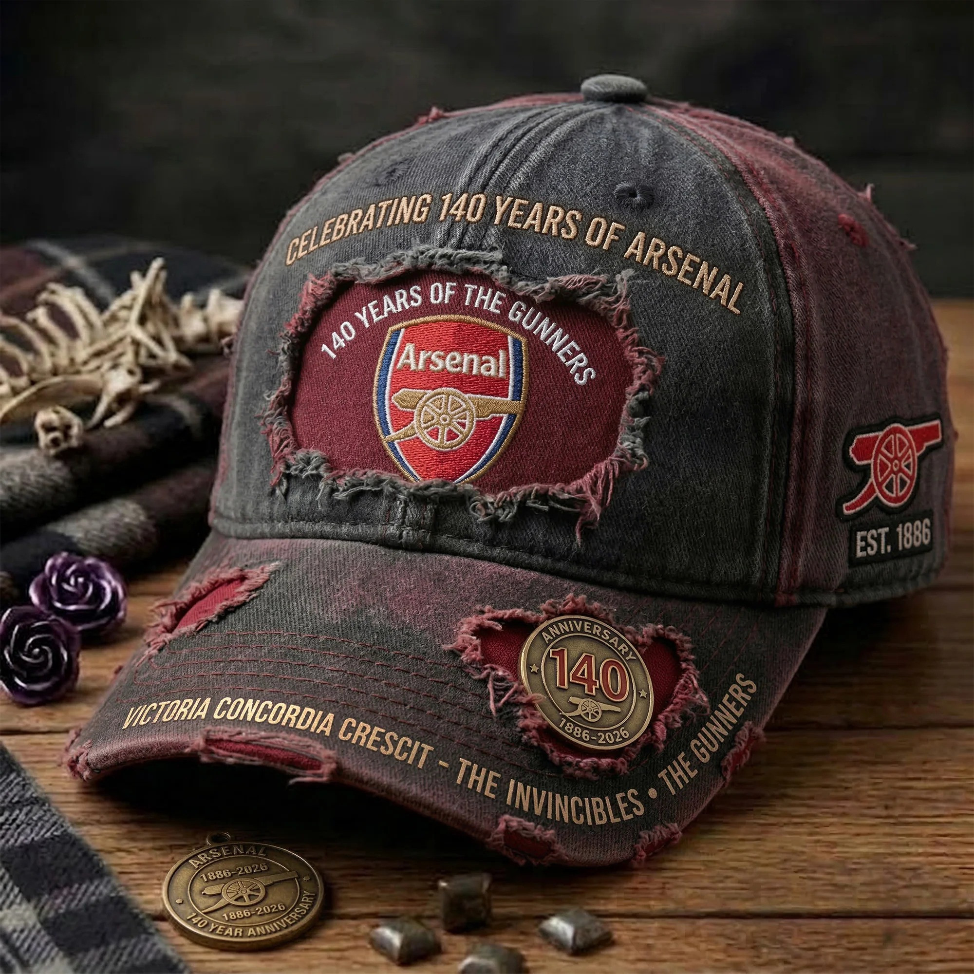 Custom Arsenal Baseball Hat Celebrating 140 Years Cap Gifts For Football Fans