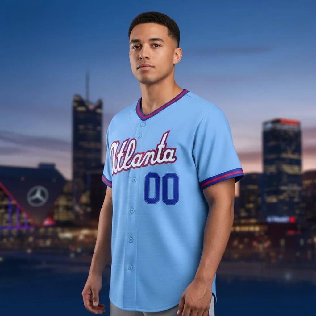 Custom Atlanta Braves City Connect Acuna Jr Light Blue Replica Baseball Jersey Braves Merch