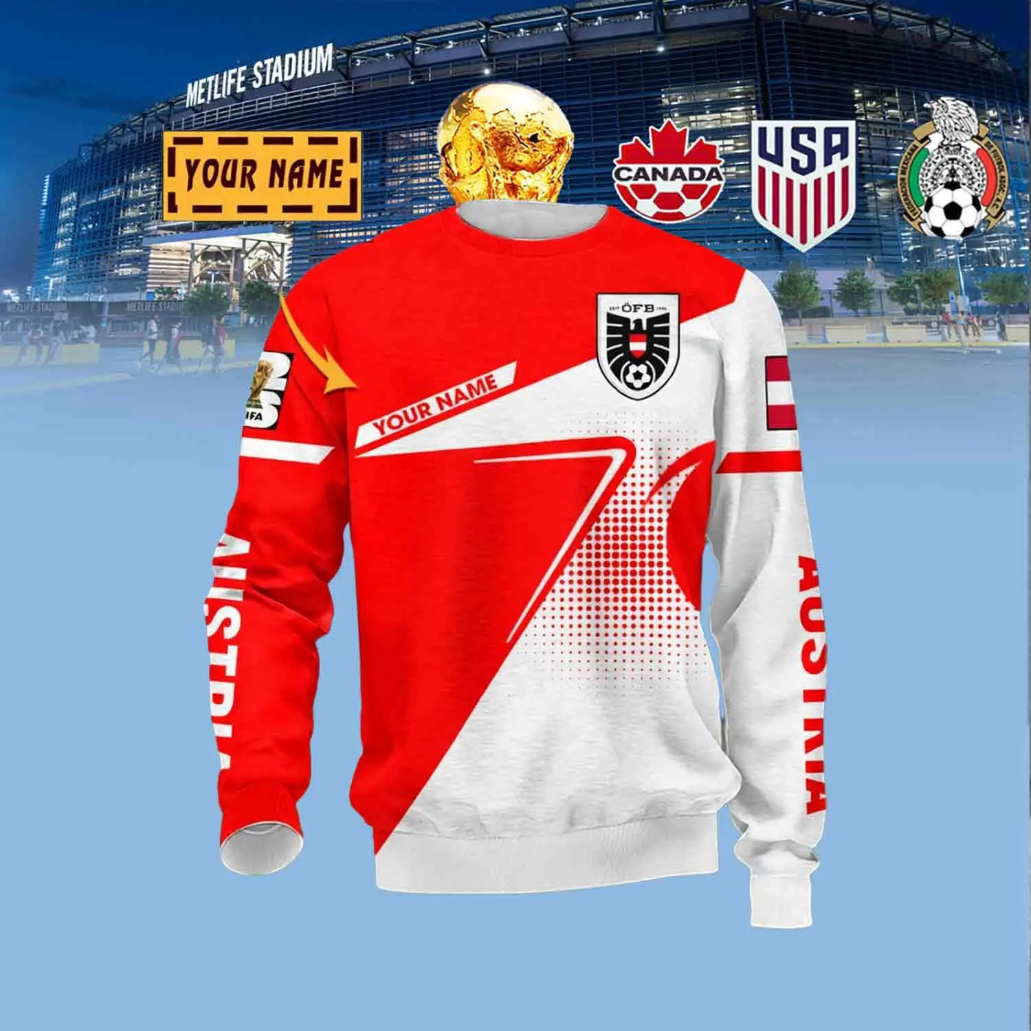 Custom Austria Soccer Player Sweatshirt FIFA World Cup 2026 Apparel Gift For Boyfriends