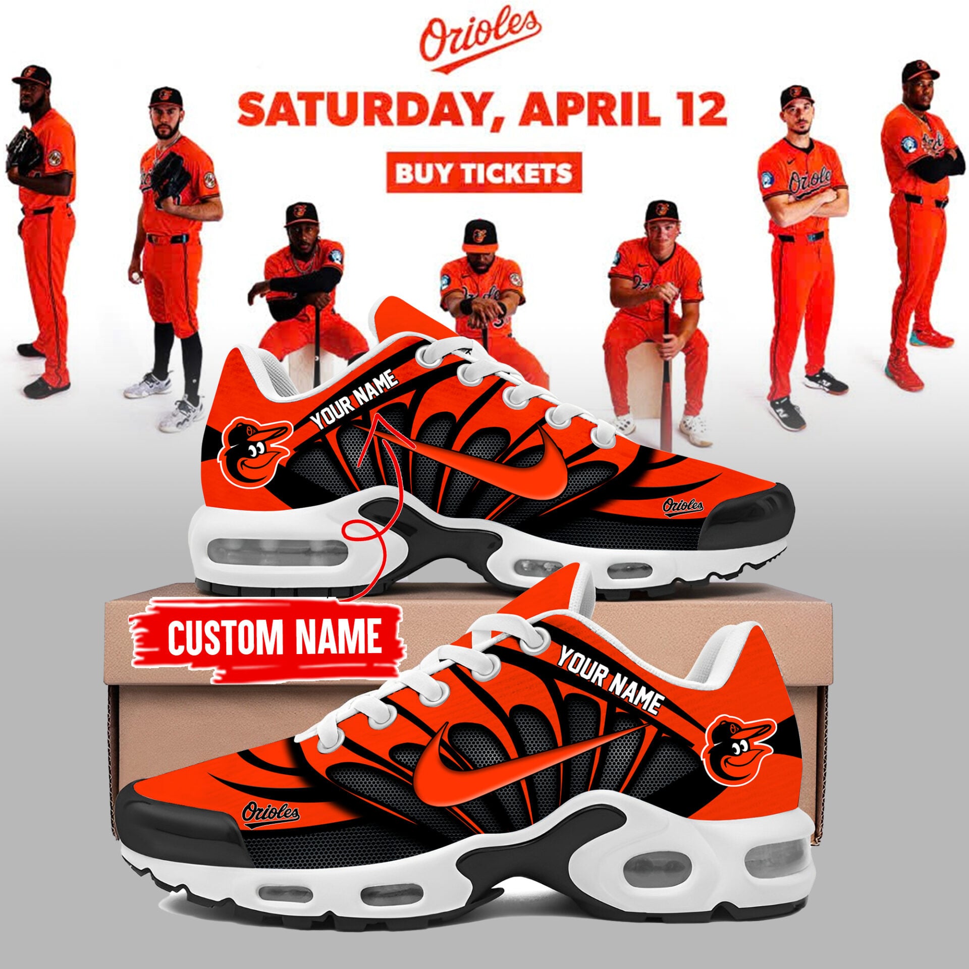 Custom Baltimore Orioles Orange On Orange Air Max Plus Shoes 2026 Baltimore Orioles Merch Custom Baltimore Orioles Orange On Orange Air Max Plus Shoes 2026 Baltimore Orioles Merch - Image 1