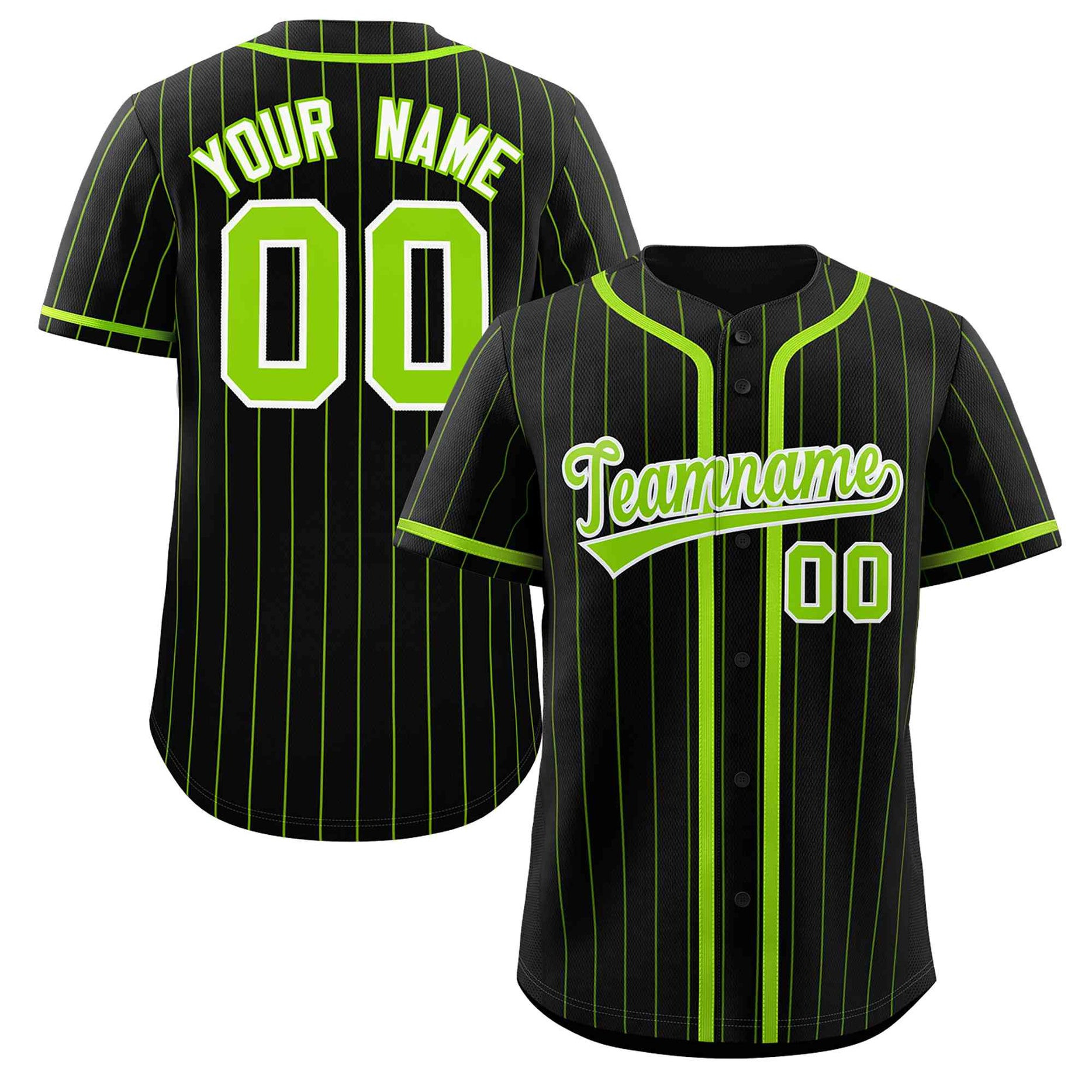 Custom Black Neon Green Stripe Fashion Design Full Button Baseball Jersey Style 1