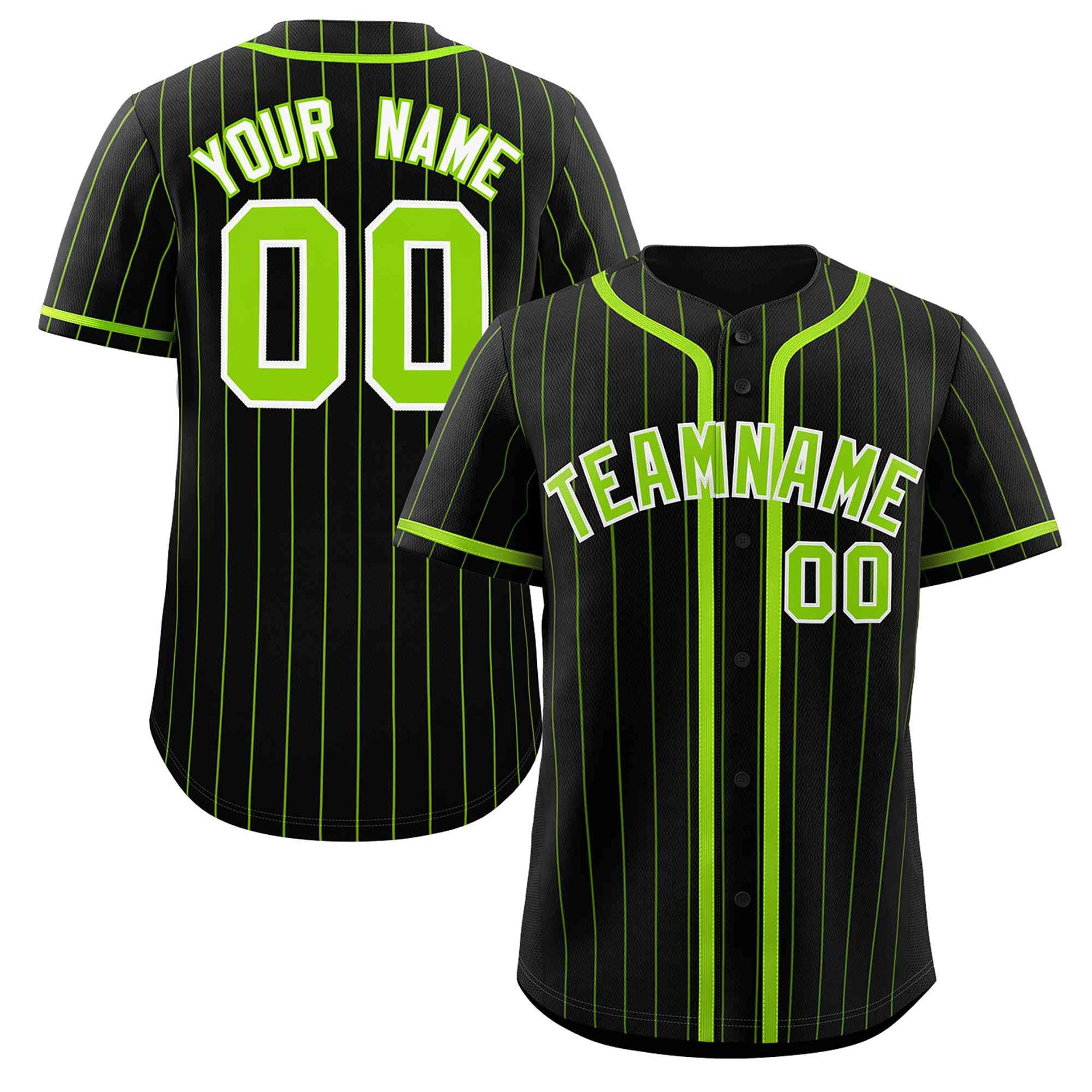 Custom Black Neon Green Stripe Fashion Design Full Button Baseball Jersey Style 2