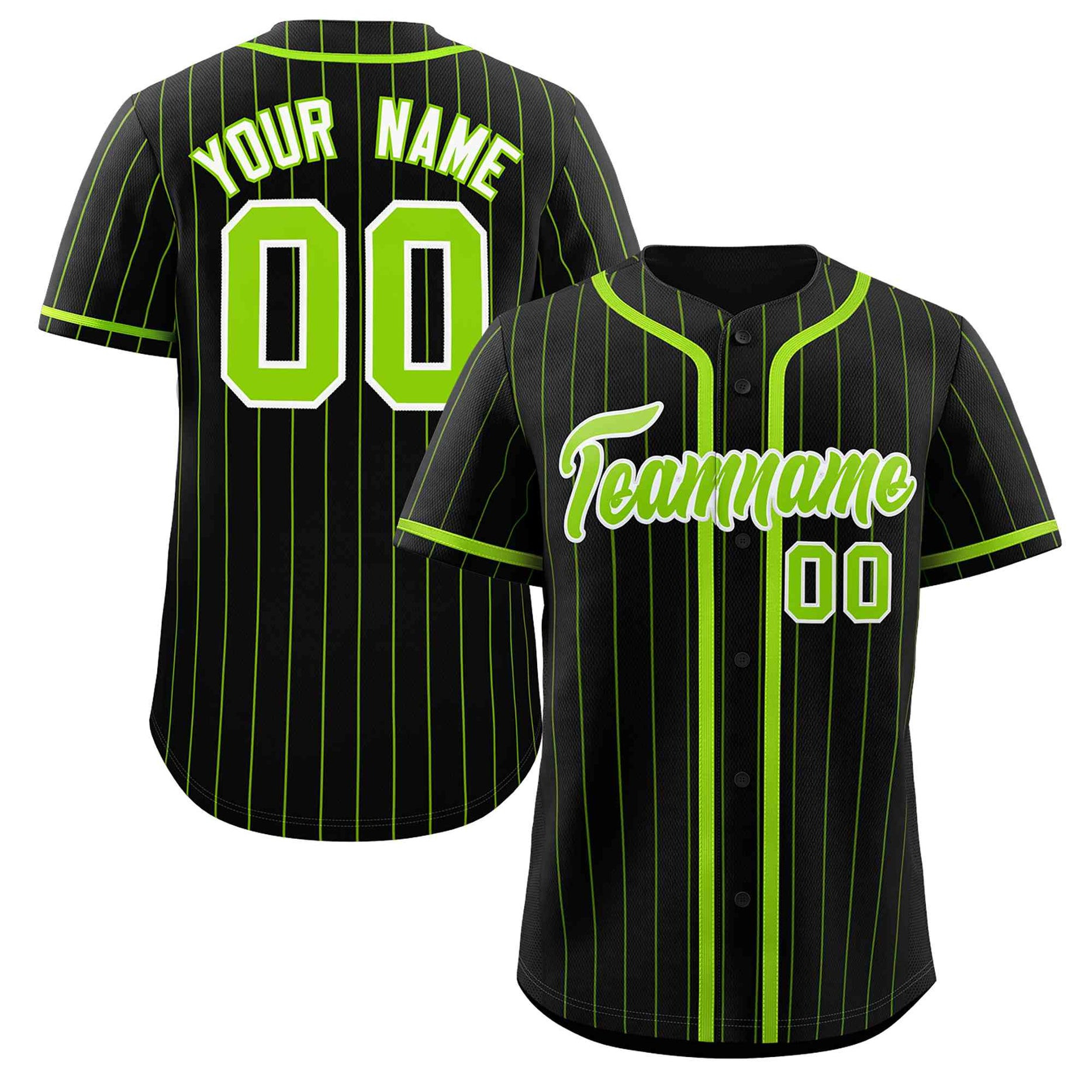 Custom Black Neon Green Stripe Fashion Design Full Button Baseball Jersey Style 3