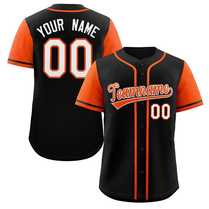 Custom Black Orange-White Raglan Sleeves Baseball Jersey