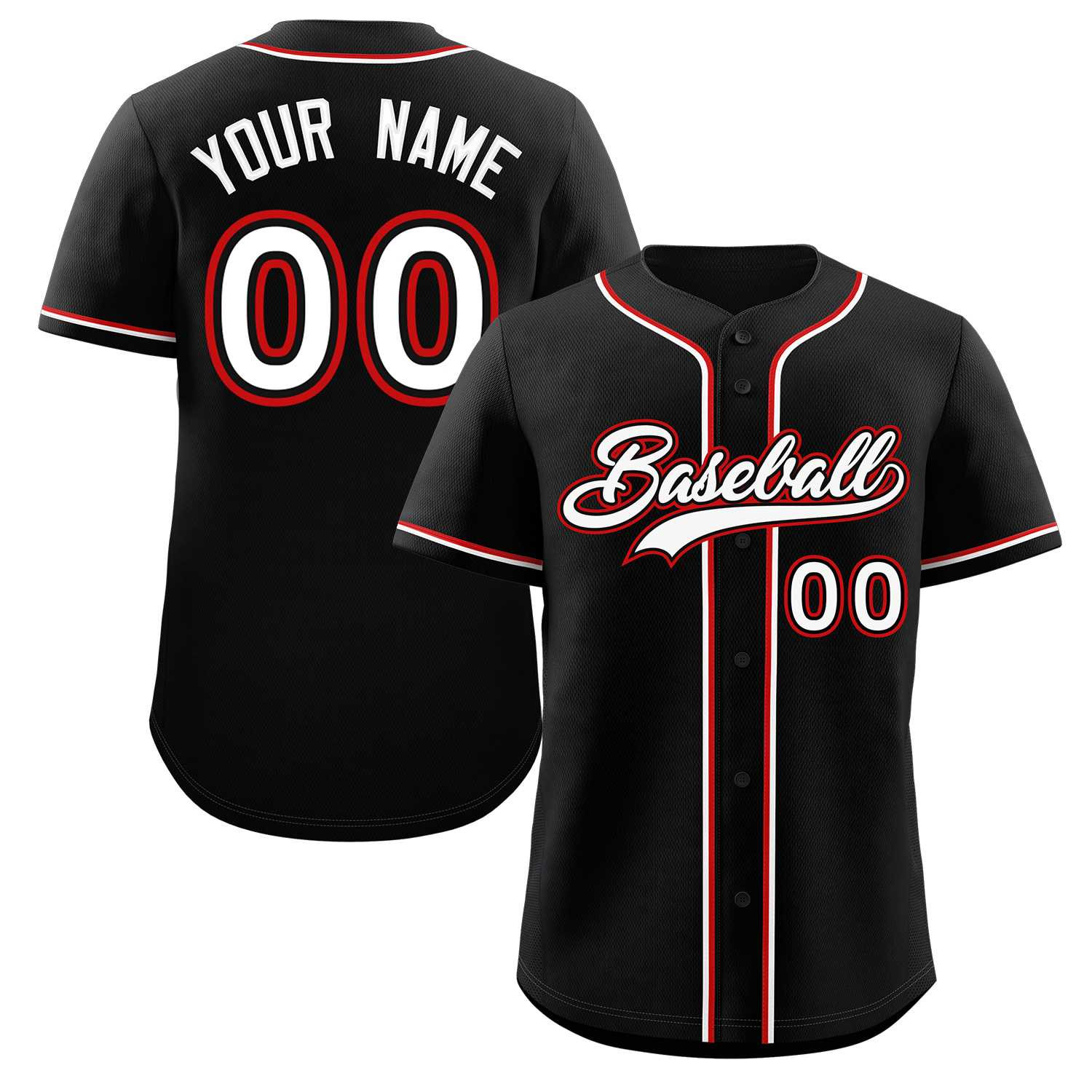 Custom Black White-Red Classic Style Baseball Jersey