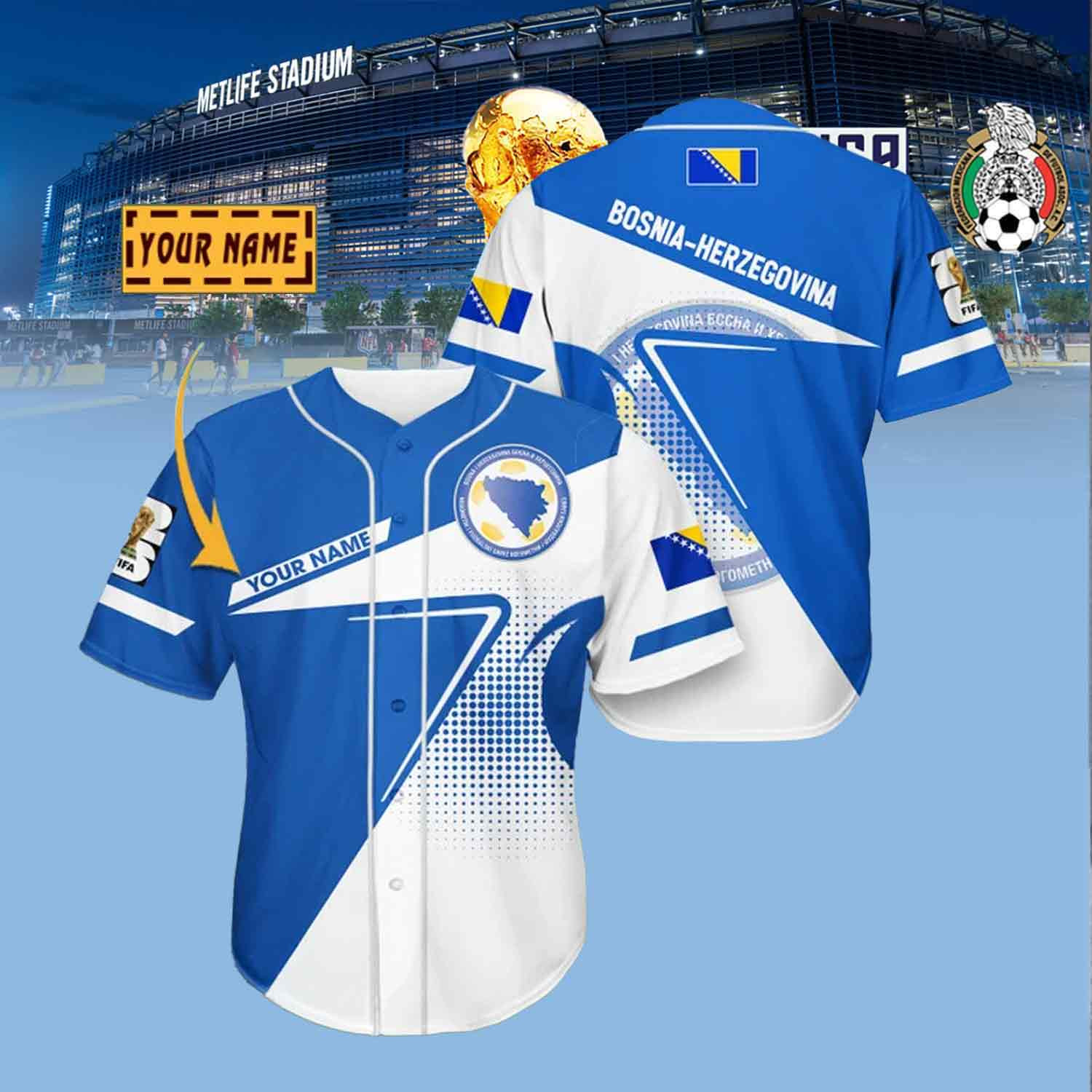 Custom Bosnia Herzegovina Soccer Player Baseball Jersey FIFA World Cup 2026 Apparel Gift Ideas