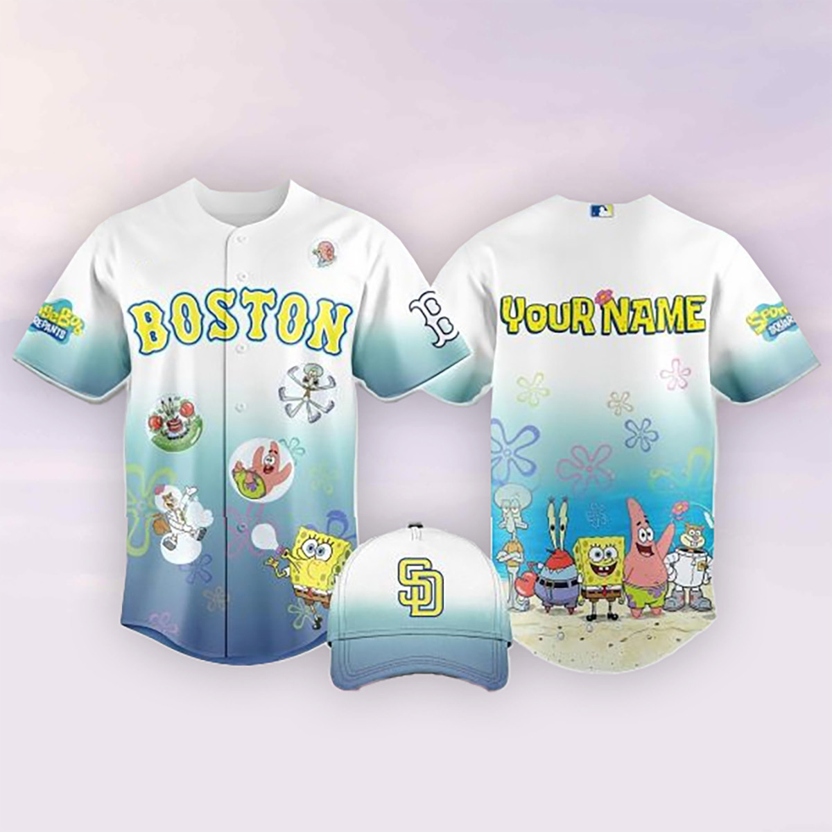 Custom Boston Red Sox Jersey Shirt And Hat SpongeBob SquarePants 2026 Apparel Gift Ideas