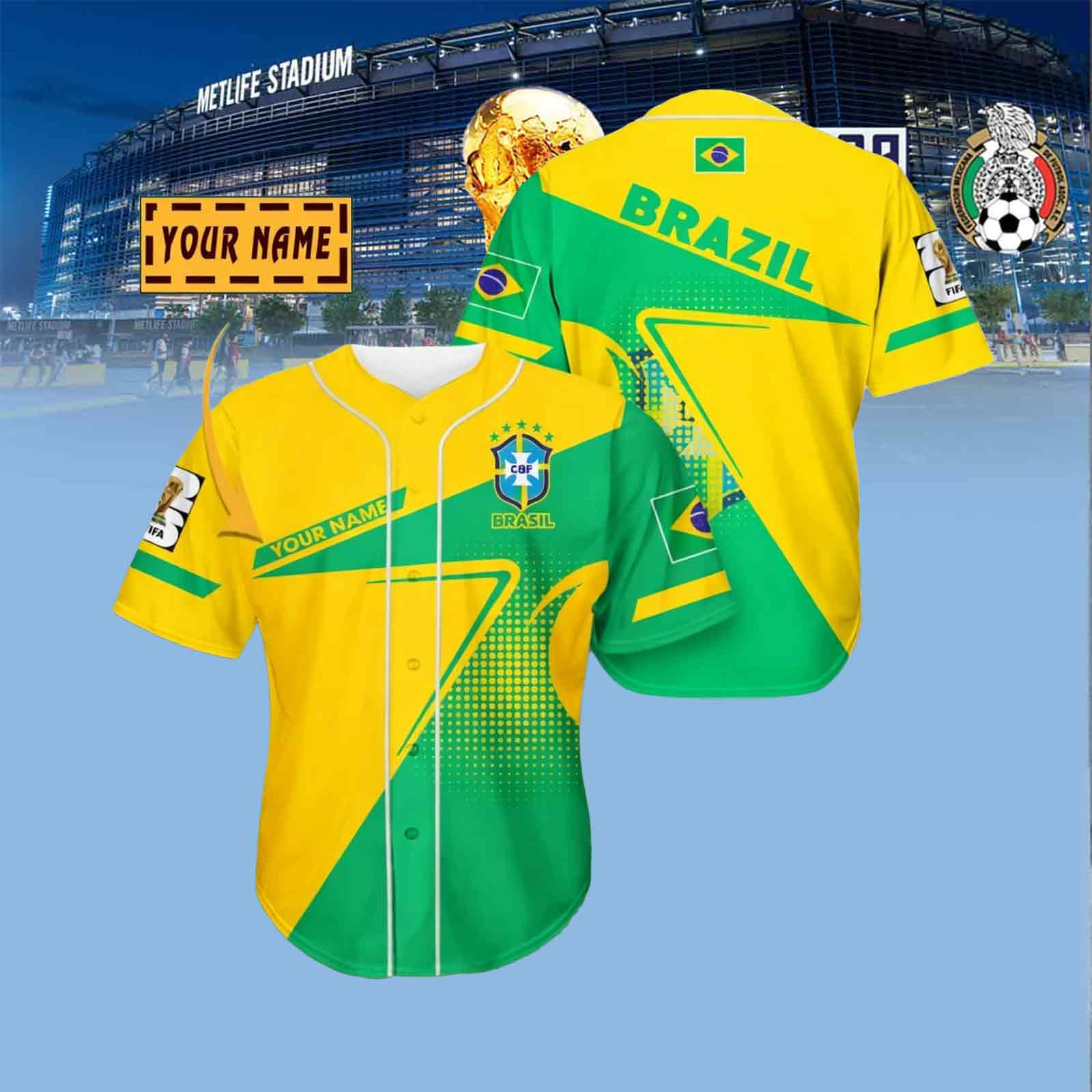 Custom Brazil Soccer Player Baseball Jersey FIFA World Cup 2026 Clothes Gift For Sport Lovers
