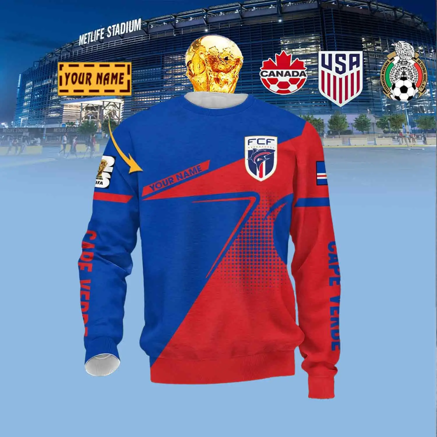 Custom Cabo Verde Soccer Player Sweatshirt FIFA World Cup 2026 Clothing Gift For Friends