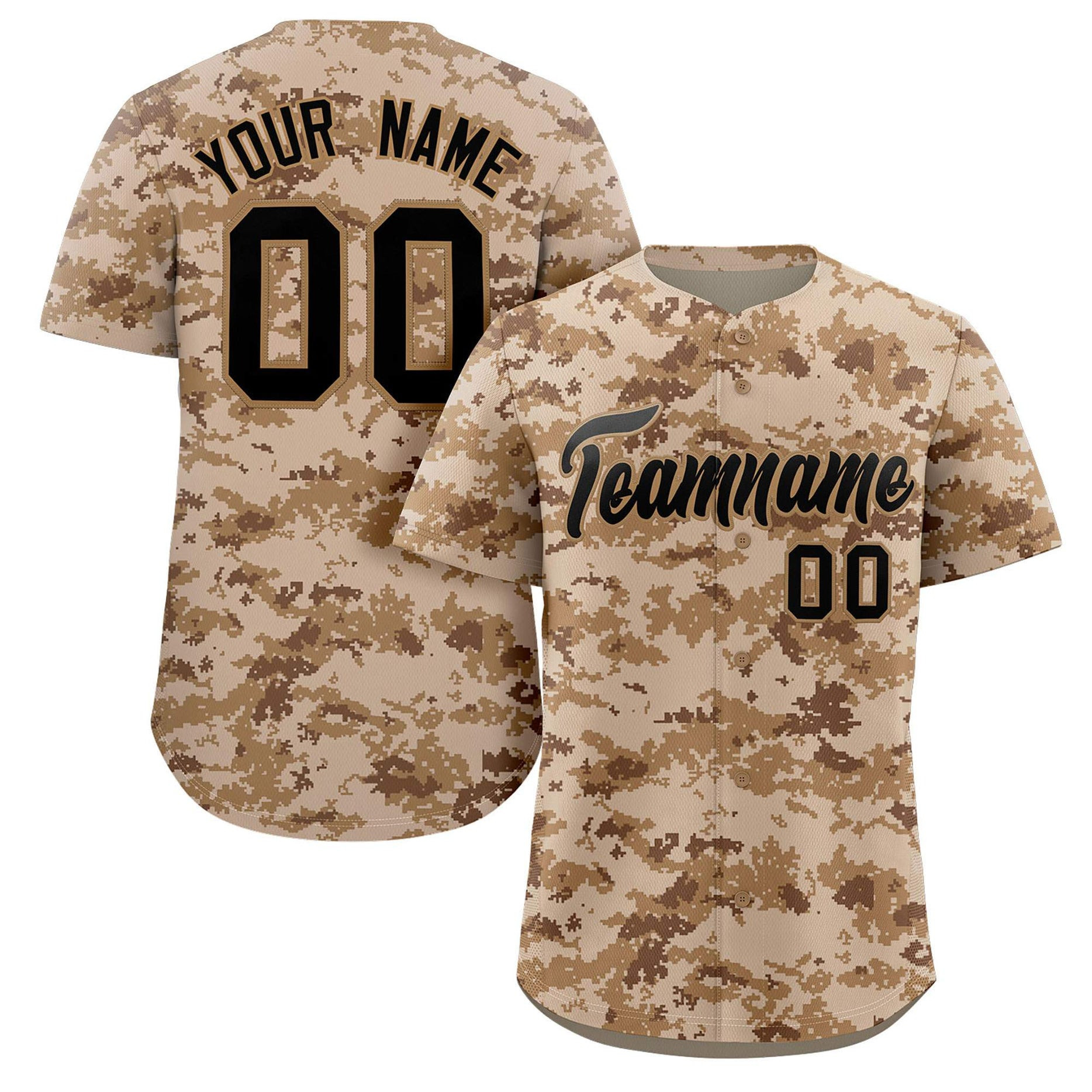 Custom Camo Black Old-Gold Baseball Jersey Style 2